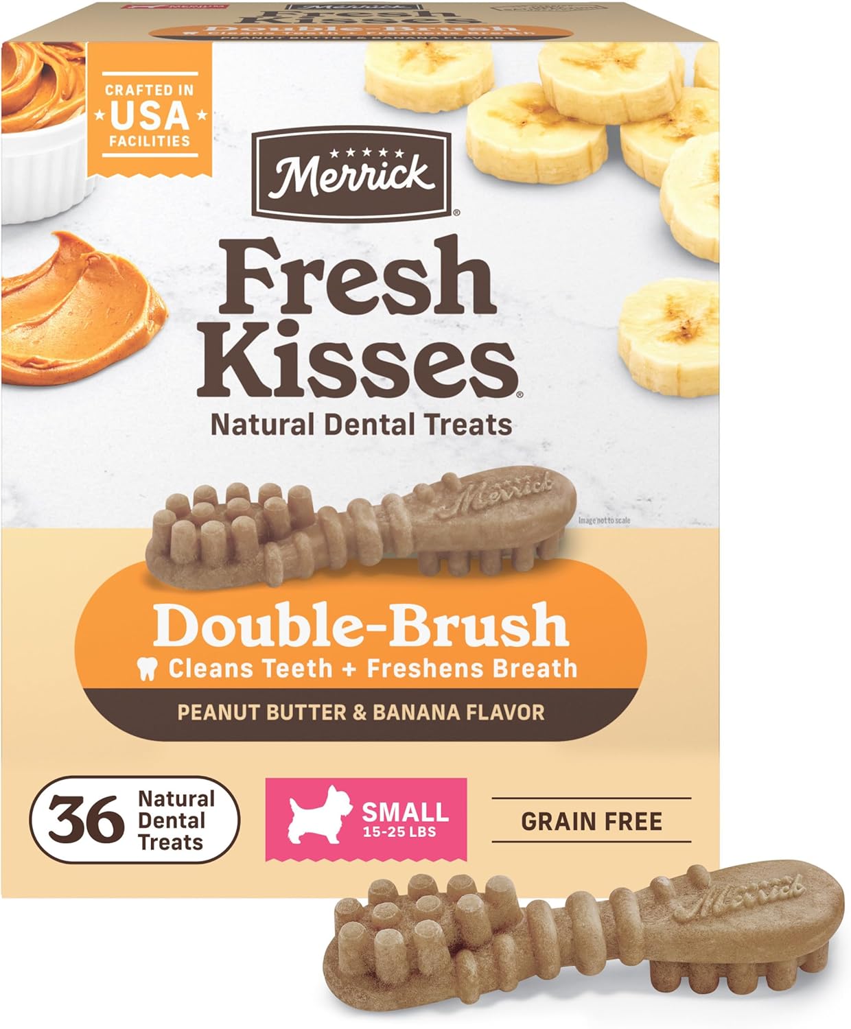 Merrick Fresh Kisses Small Dental Chews for Dogs Peanut Butter and Banana Flavor, 36 Count Box