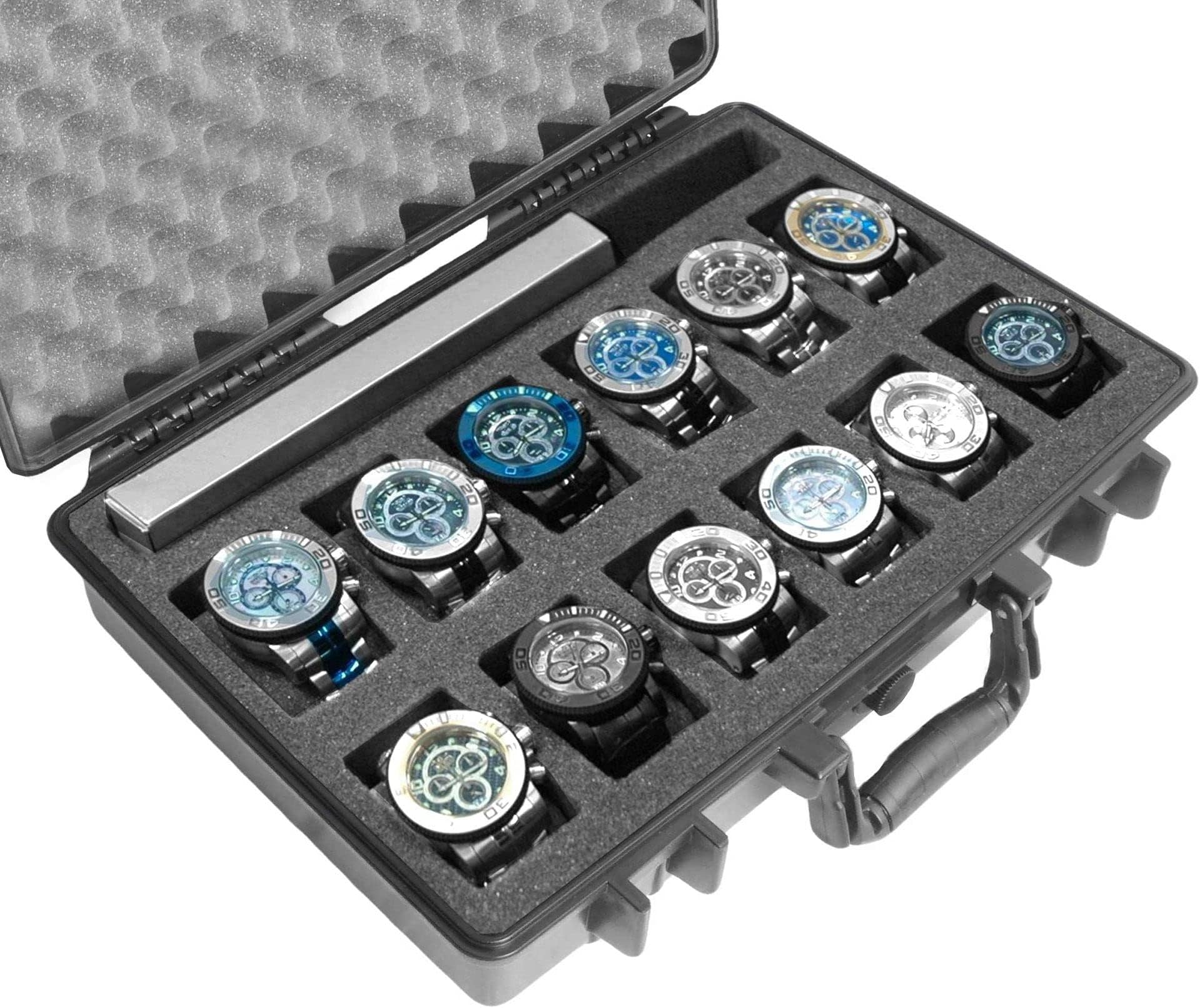 Case Club 12 Watch & Accessory Carry Case - Organize & Protect Your Watch Collection in a Hard Shell, Heavy Duty, Waterproof, Travel & Storage Case - For Men's & Women's Watches of Various Sizes