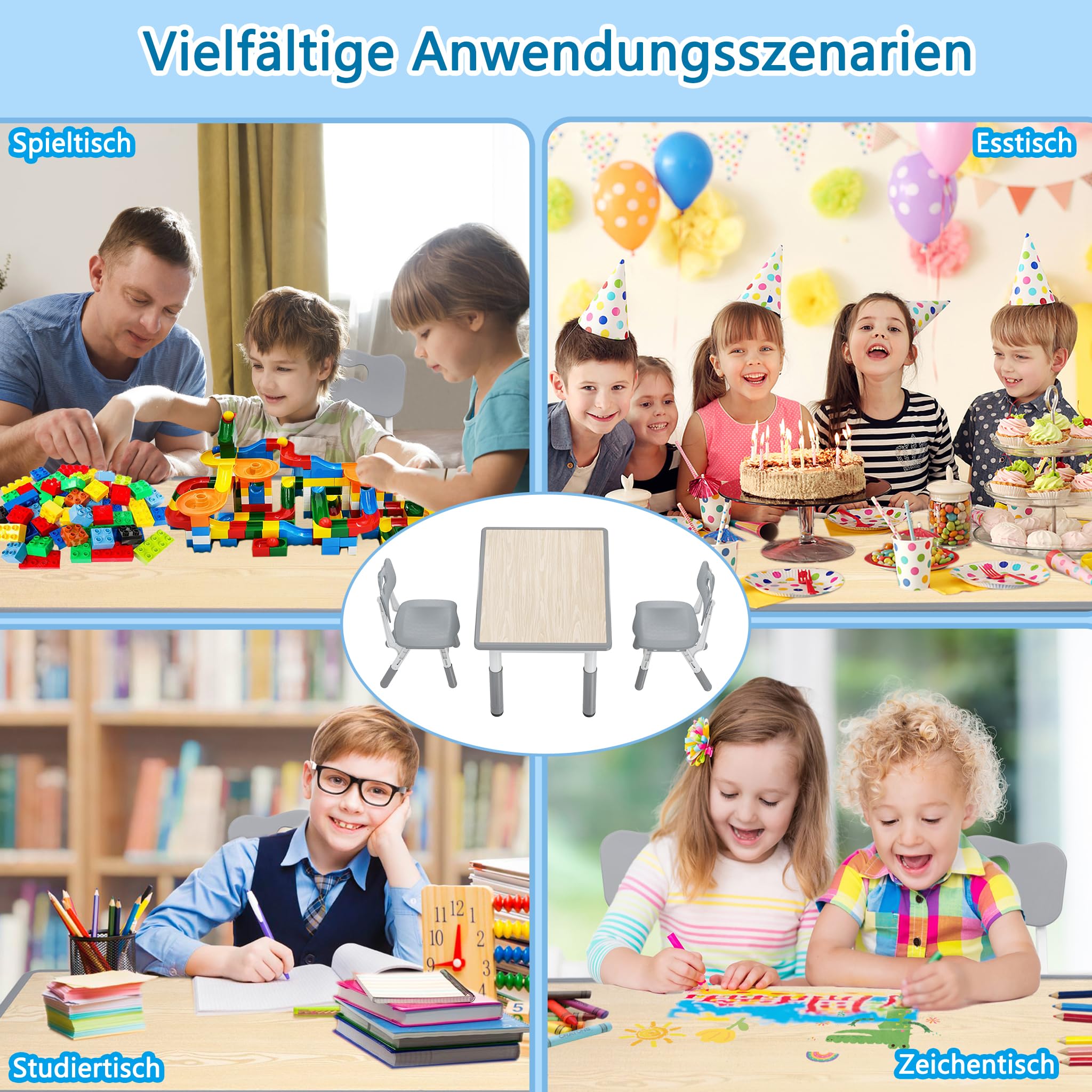 AufuN Table pour enfant avec 2 chaises, groupe de table à hauteur réglable, table et ensembles de chaises pour la maternelle, meubles en plastique, groupe de sièges pour garçons et filles, 80 x 60 x