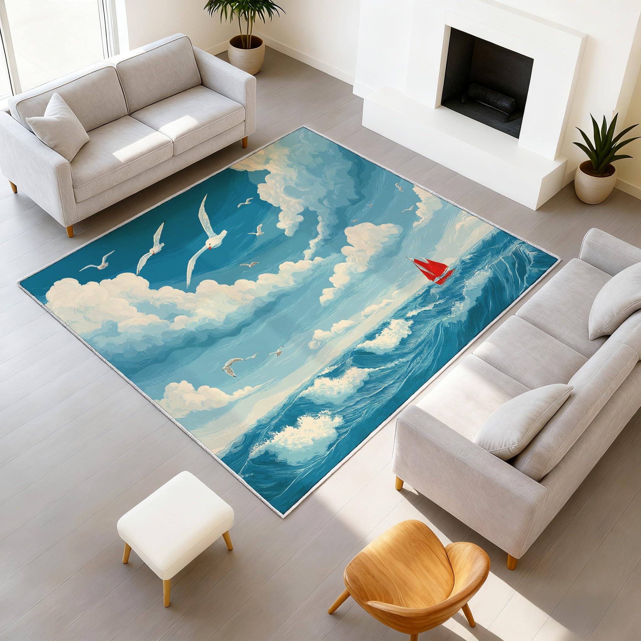 Générique Letnia mata oceaniczna Manga chłopcy dziewczęta nastolatki dywaniki falowe żaglowe antypoślizgowe flanelowe dywaniki do salonu sypialni pokoju dziecięcego 90 x 150 cm
