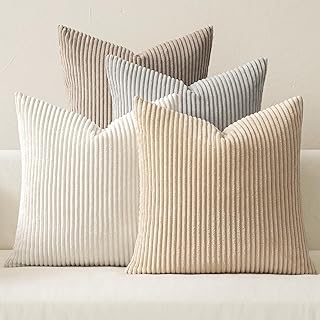 MIULEE Boho Farmhouse Throw Pillow Covers 18x18 Inch Set of 4 Neutral Ta...