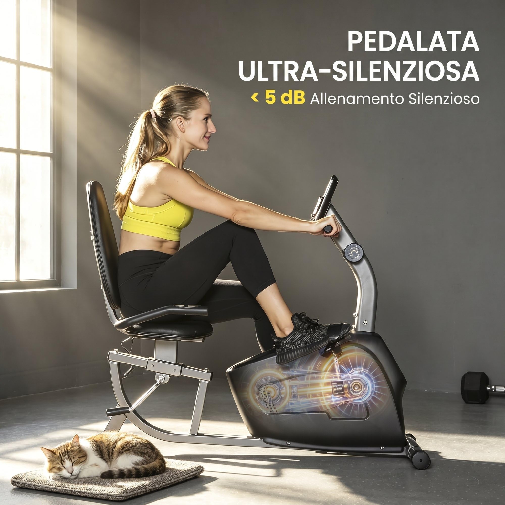 SPORTNOW Cyclette da Casa Orizzontale con Seduta Regolabile per Anziani | 8 Livelli di Resistenza Magnetica, Cyclette Recumbent, Schermo LCD, Sensore di Frequenza Cardiaca, Ruote
