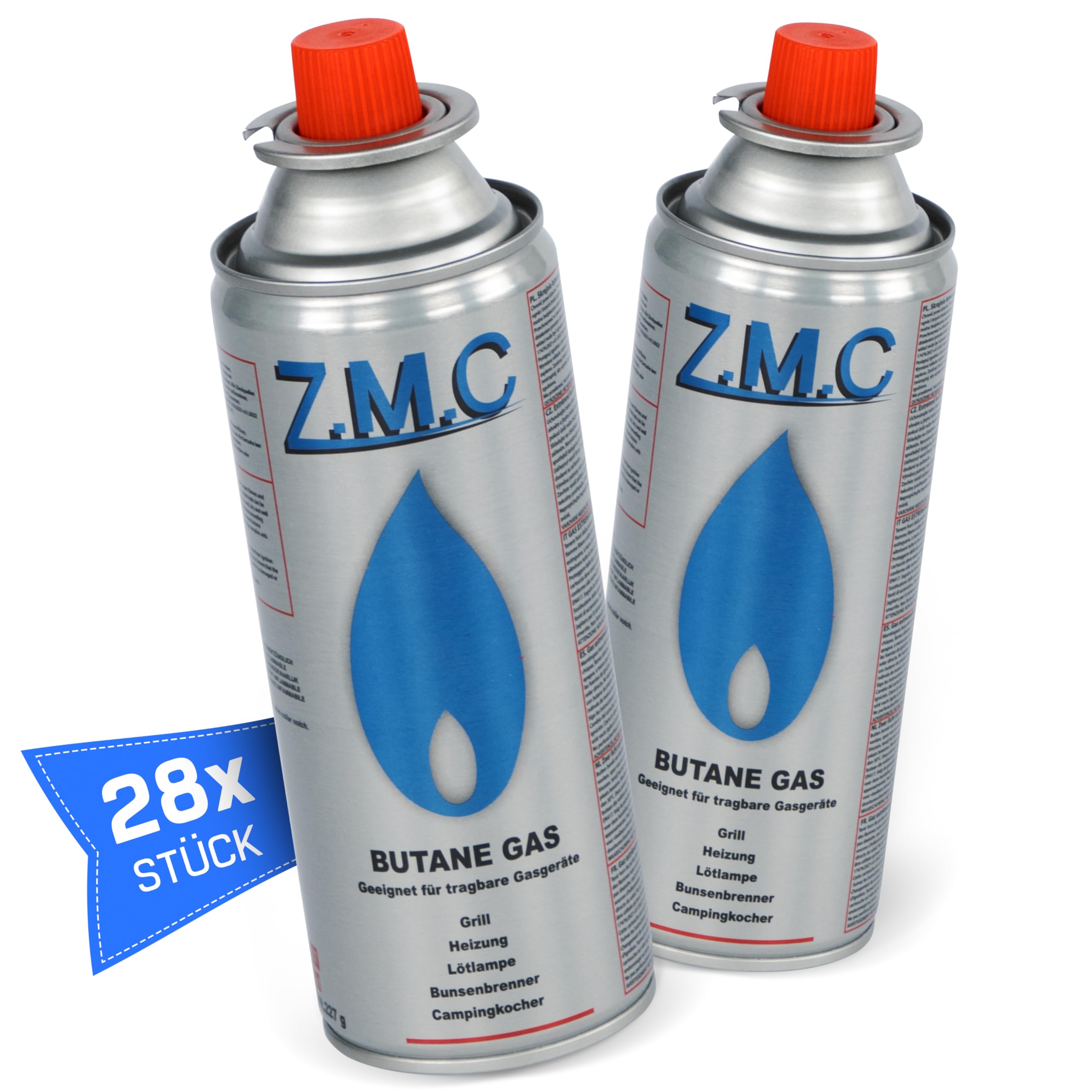 Z.M.C 28x Gaskartuschen 227g Butan Typ MSF-1a | Ventilkartusche mit Bajonettanschluss EN417 | für Campingkocher, Gasheizung, Gasbrenner, Unkrautbrenner & Lötbrenner | Vorratspack
