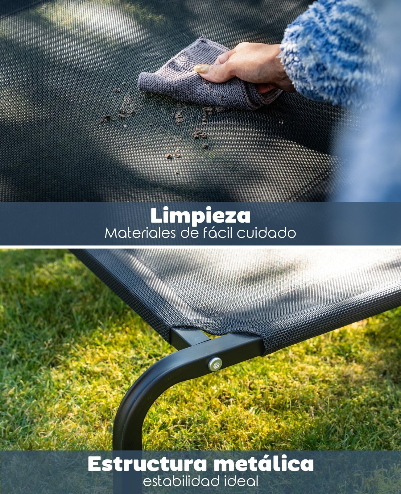 lionto Cama elevada para Perros Tejido en Textilene, (XL) 117x85 cm Negro