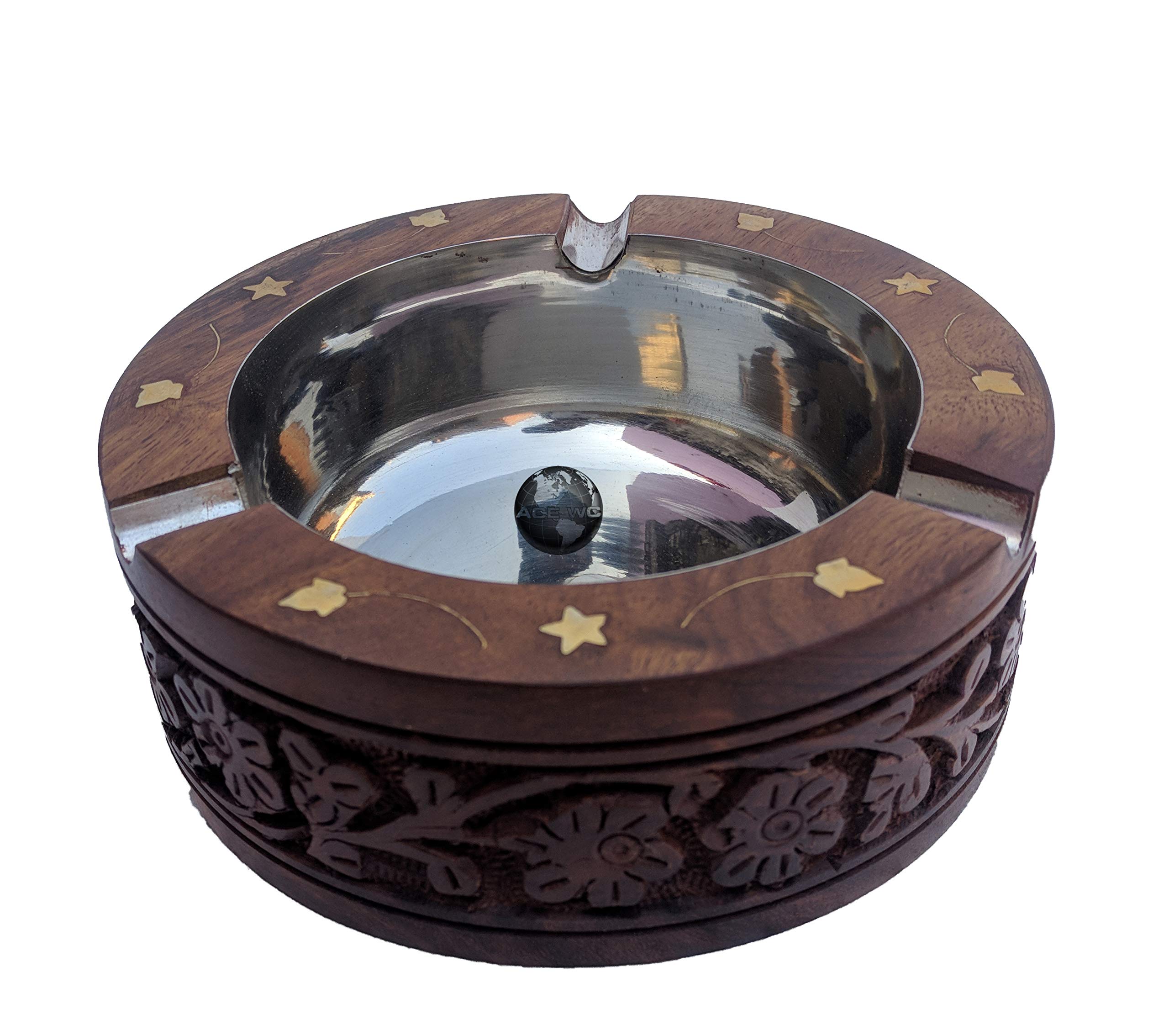 ACE WOOD CRAFTS AWC Handmade Wooden Round Ash Tray for Home Office Car-image-6