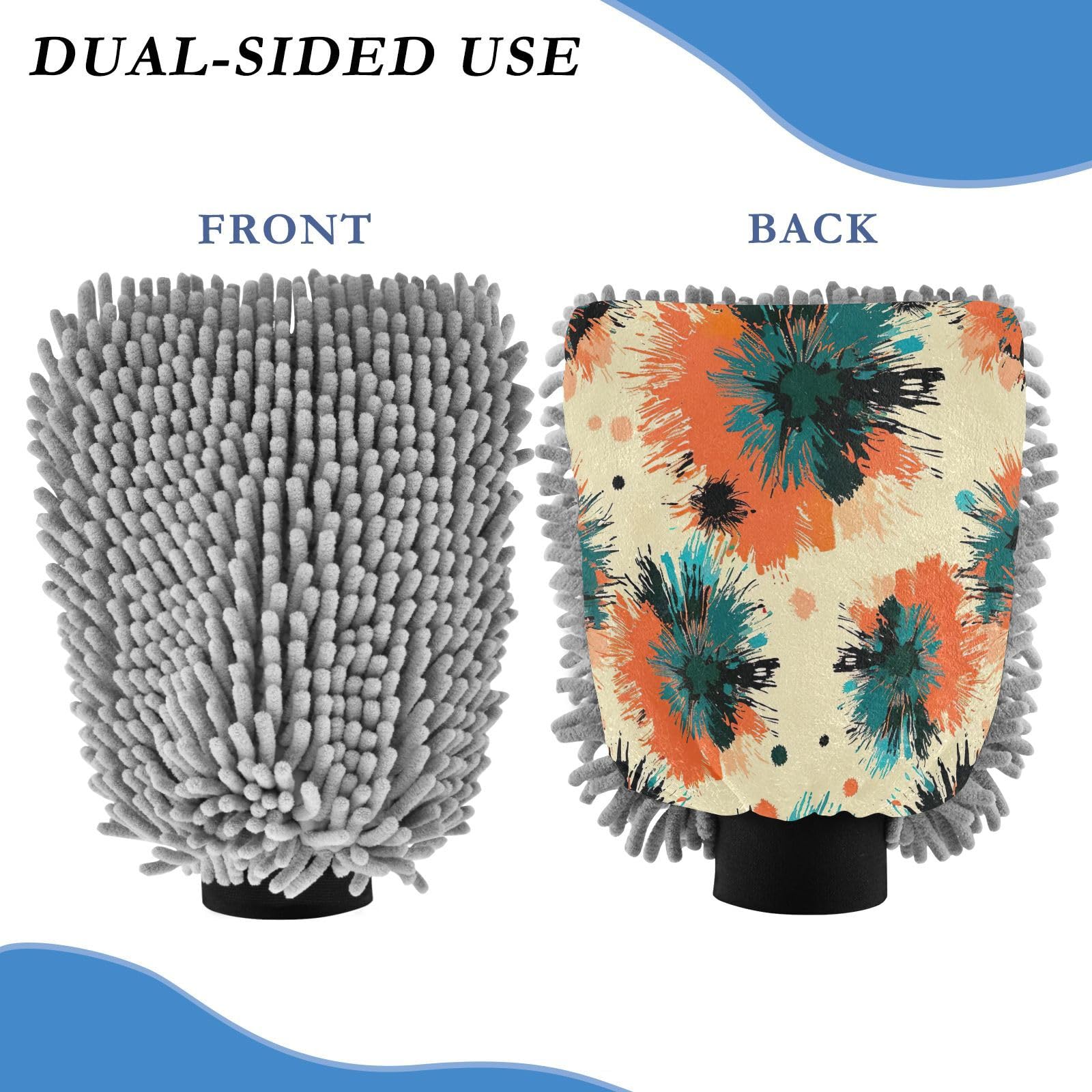 GakkiGii Splash Pattern 2 Pack Microfiber Car Wash Mitts, Dual-Sided Chenille Gloves, Scratch-Free for Auto Detailing & Home Cleaning, L