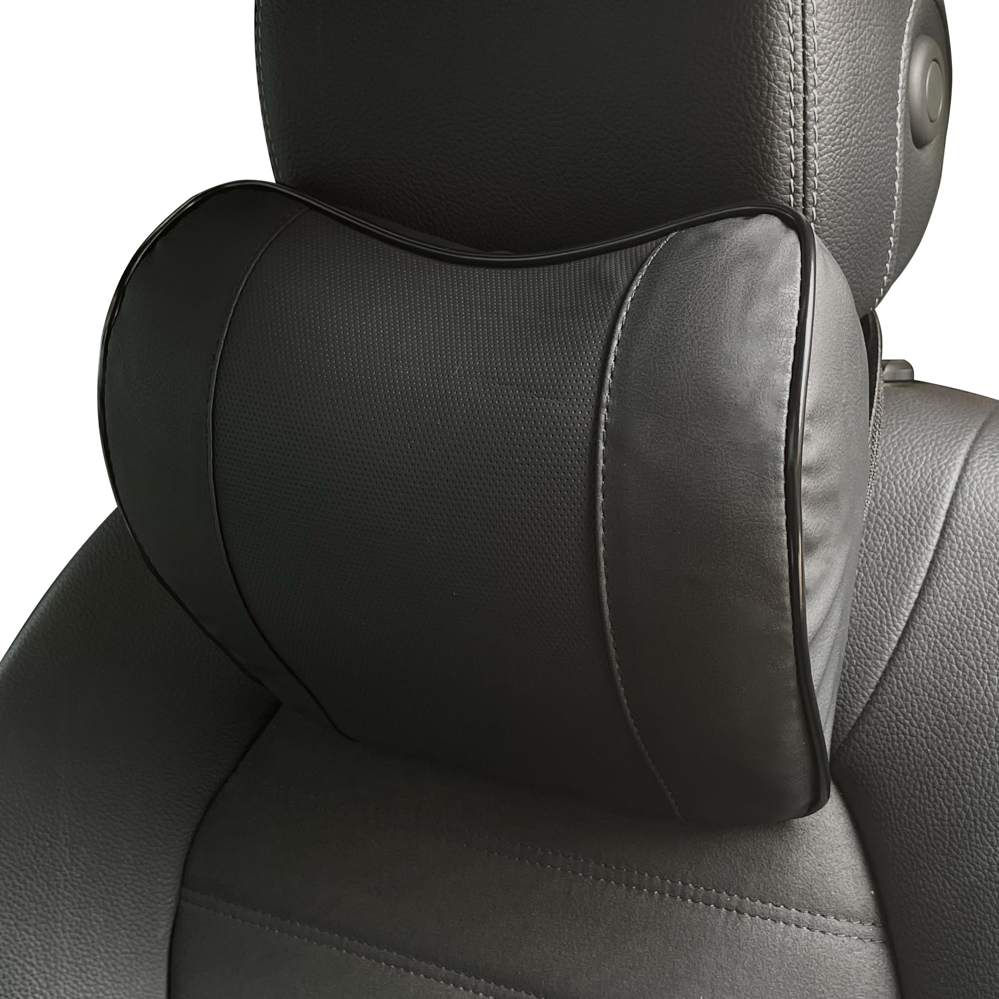 duoyif Auto Nackenkissen Kopfstütze Für Autositz, Autokissen Aus Leder Und Memory Foam, Auto Kopfstütze Fahrer Zur Nackenstütze, Atmungsaktiv Bequem, Schutz Der Halswirbelsäule 1Stk (Premium schwarz)