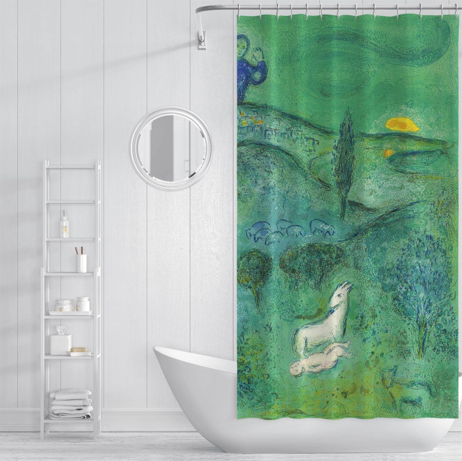 Célèbre Peinture Séparation Sec et Humide Cloison Rideau Classique Rétro Marc Chagall Peinture Abstraite Salle De Bains Cloison Rideau avec Crochets Cabine De Douche 200x240cm