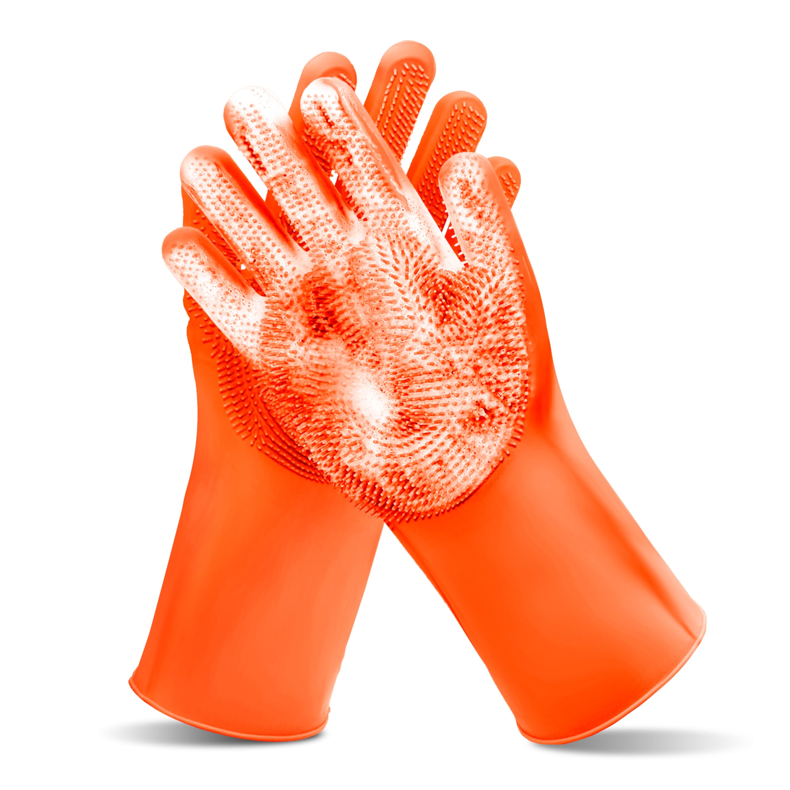 Maiiu Pet Grooming Gloves—Heat Resistant Dog Washing Gloves with High-Density Teeth, Dog Bath Scrubber with Enhanced Five Finger Design, Silicone Gloves for Dogs and Cats Bathing, Massage (Orange)