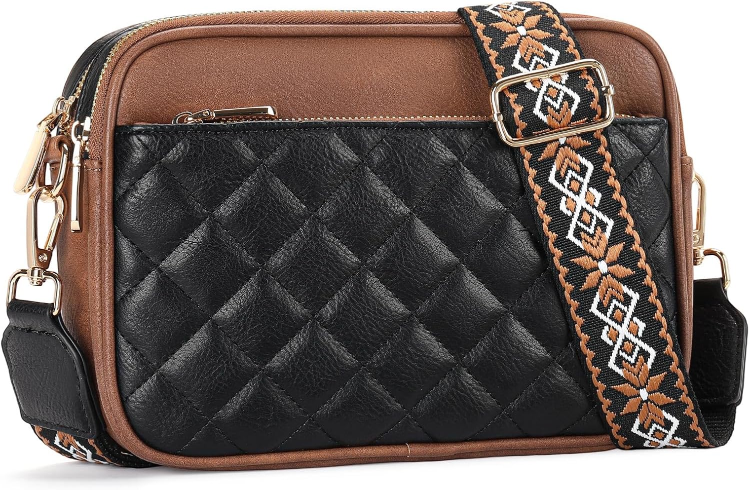 FALAN MULE Small Crossbody Bags for Women Pu Leather Triple Zip Cell Phone Handbag with Adjustable Shoulder Strap