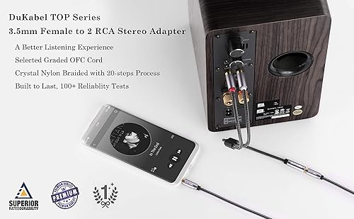 Miniatura 2 de DUKABEL Adaptador estéreo hembra de 0.138 in a 2 RCA, conector de audio estéreo de 0.138 in a 2 conectores RCA macho a auriculares 3.5 Y cable