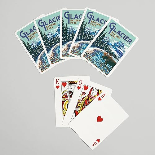 Miniatura 7 de Lantern Press Parque Nacional Glacier, Montana, Explorer Series, Moose (52 cartas de juego, baraja de cartas de tamaño póker con Jokers)