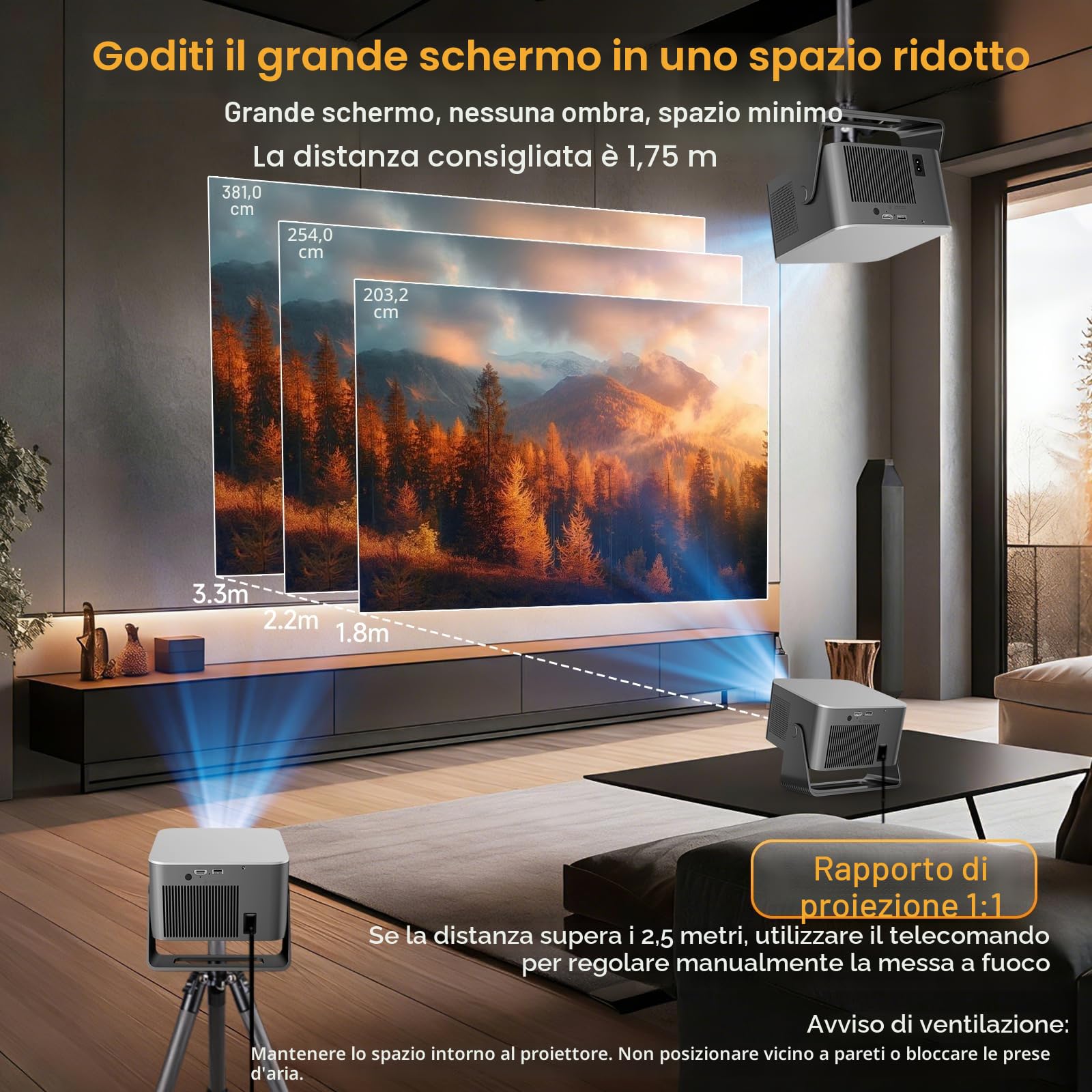 Proiettore 4K con Google TV, nativo Full HD 1080p, mini proiettore home theater, Bluetooth, WiFi, messa a fuoco automatica, correzione trapezoidale 6D
