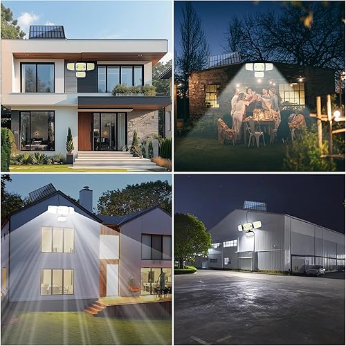 Miniatura 7 de Luces solares para exteriores, luces de seguridad con sensor de movimiento con control remoto, 3000 lúmenes, 4 cabezales, luces LED de inundación,