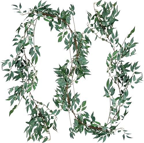 FiveSeasonStuff Guirnalda de sauce rústica colgante, hojas de vid artificiales flexibles para decoración de boda y hogar (2 piezas, 11.8 pies)