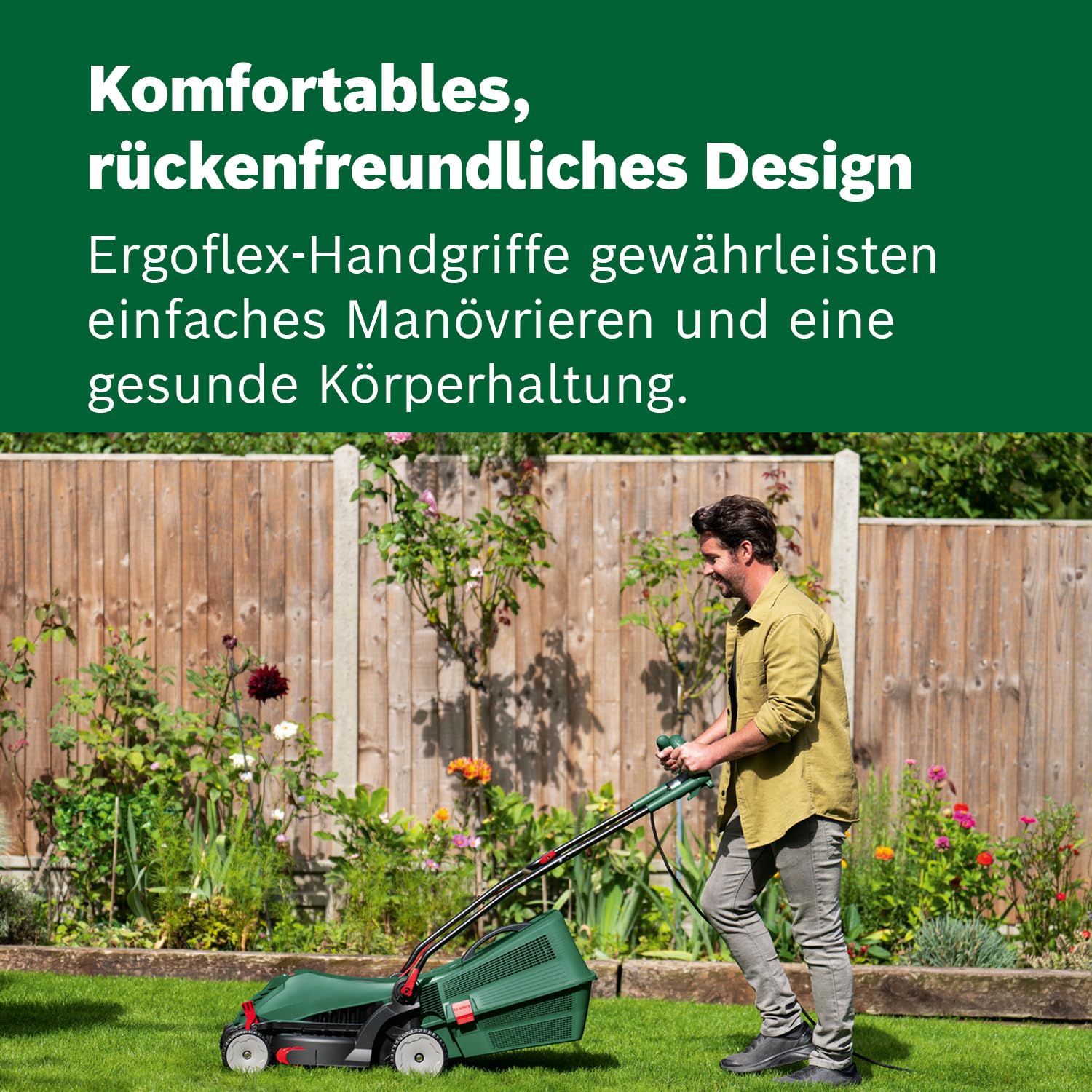 Bosch kabelgebundener Rasenmäher UniversalRotak 37-555 (1400-W-Motor, Schnittbreite: 37 cm, 40-Liter-Grasfangkorb, Ergoflex-Handgriffe)