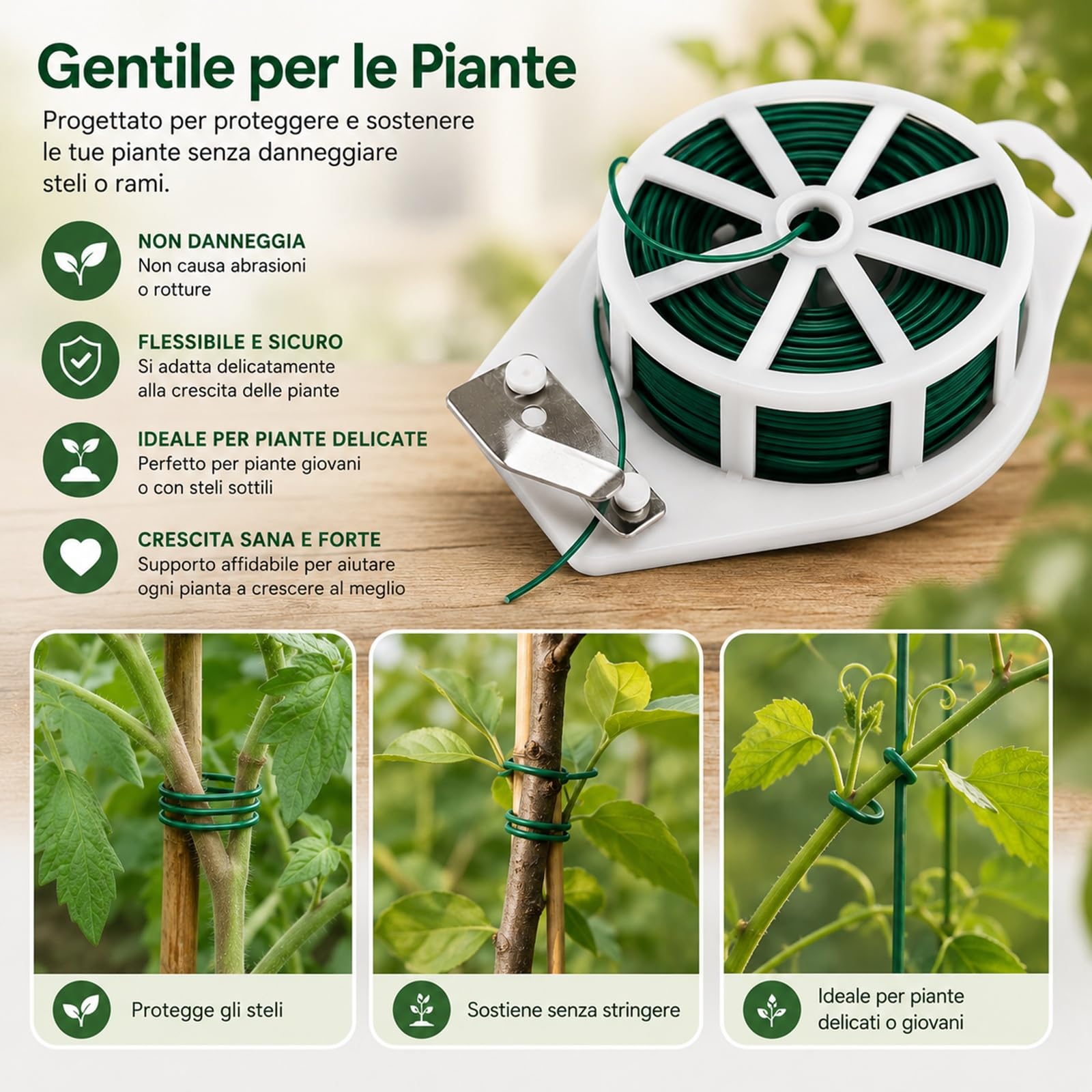 Filo per Legare Pomodori 2x50m, Spago per Orto in Plastica Verde, Corda per Legare Pomodori, Piante Varie in Giardinaggio, Resistente e Comoda da Usare, Formato Conveniente con 100m di Corda
