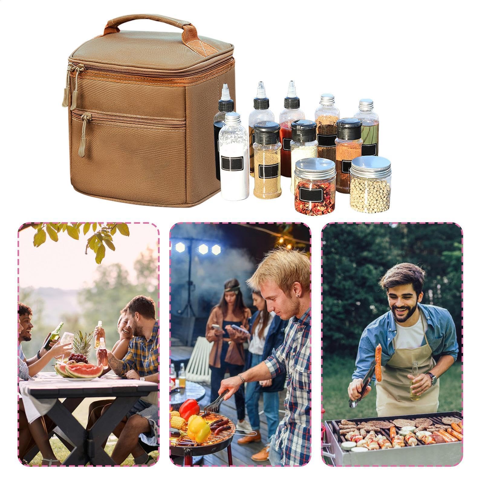 Kit de especias para camping, tarros de condimentos portátiles con bolsa de almacenamiento para picnics, barbacoas y senderismo. Solución práctica de almacenamiento de alimentos, incluye múltiples