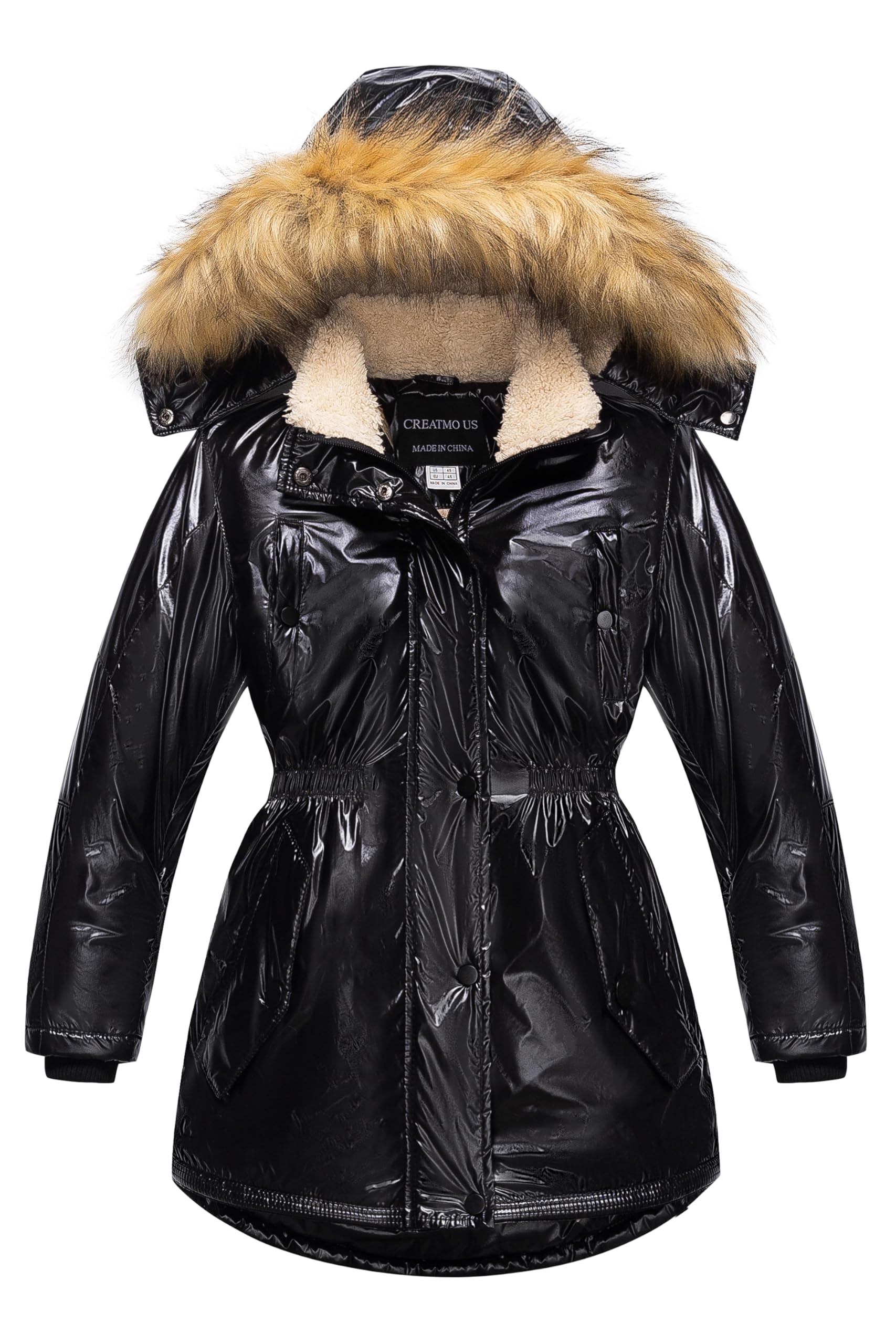CREATMO US Girl's Long Winter Warm Parka Sherpa Trimmed Collar Puffer Ski Jacket Coat