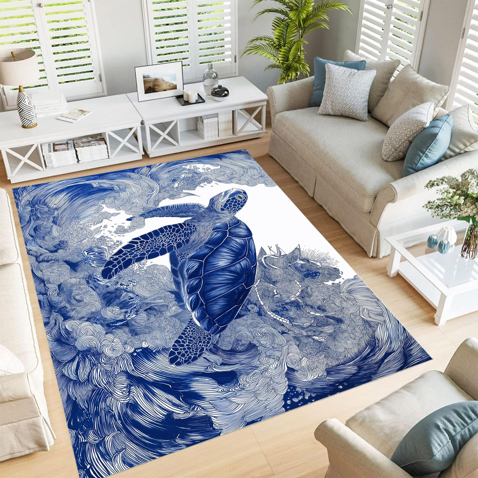Tapis antidérapant bleu marine 120x180cm facile à nettoyer