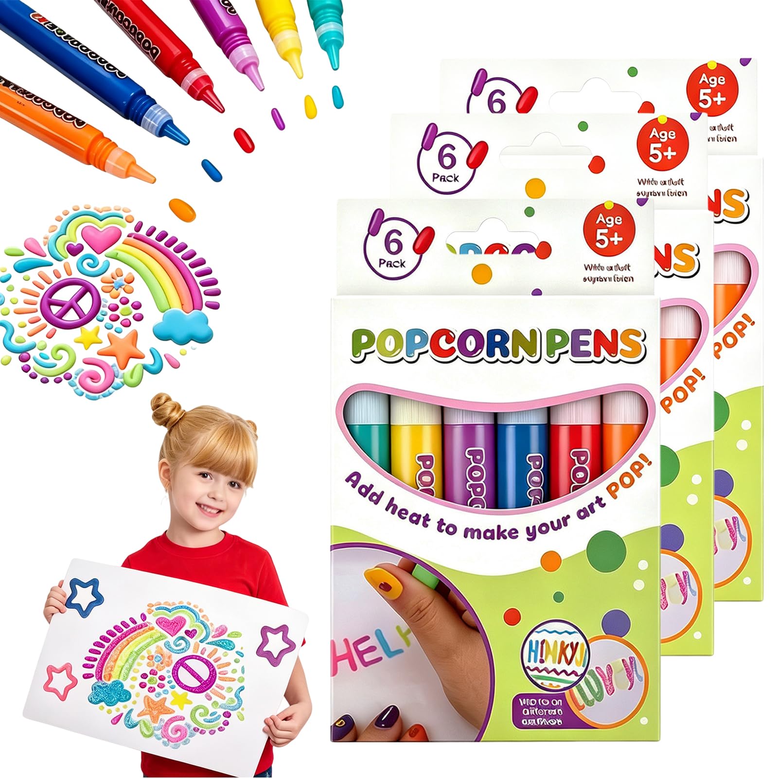 popcorn pens for kids &3d bubble pen magic puffy pens drawing，3 item