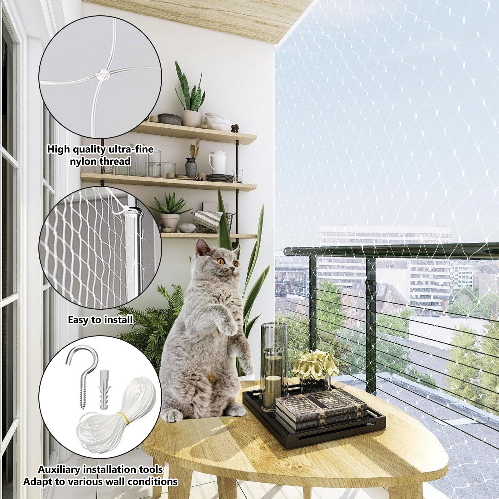 Kattennet Voor Balkon, Kattennet, Draadversterkt 8 X 3 M, Balkonnet Is