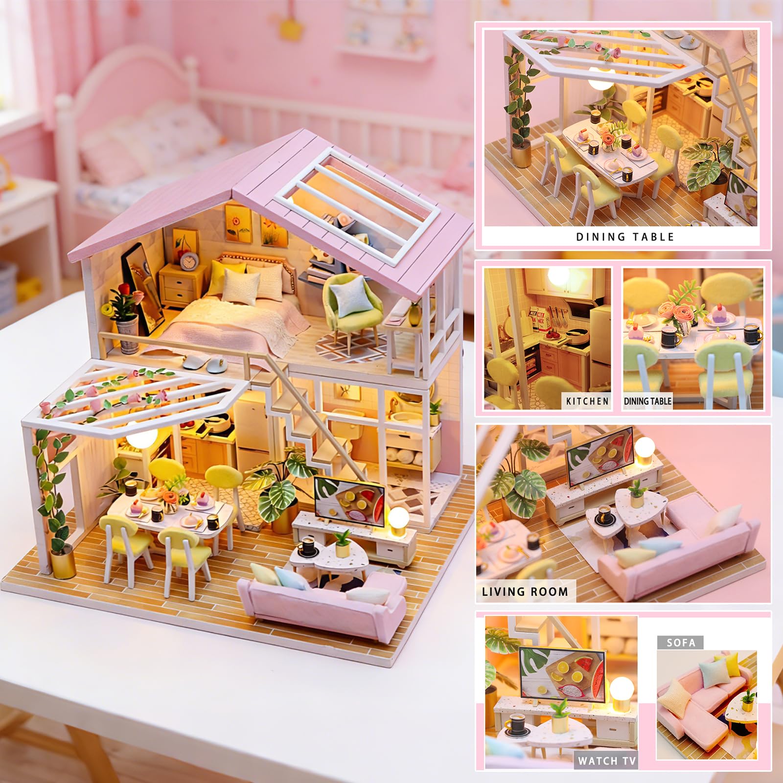 Casa en Miniatura para Adultos- Book Nook Kits de construcción de dioramas para Casas de muñecas en 3D de Madera Booknook Tiny Cozy House Decoración Regalo de cumpleaños o Navidad
