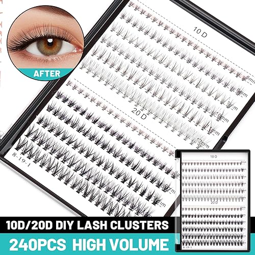 Miniatura 3 de 240 unidades, gran cantidad de pestañas postizas en racimo de tamaño mixto, 10 raíces y 20 raíces, pestañas postizas individuales largas naturales,