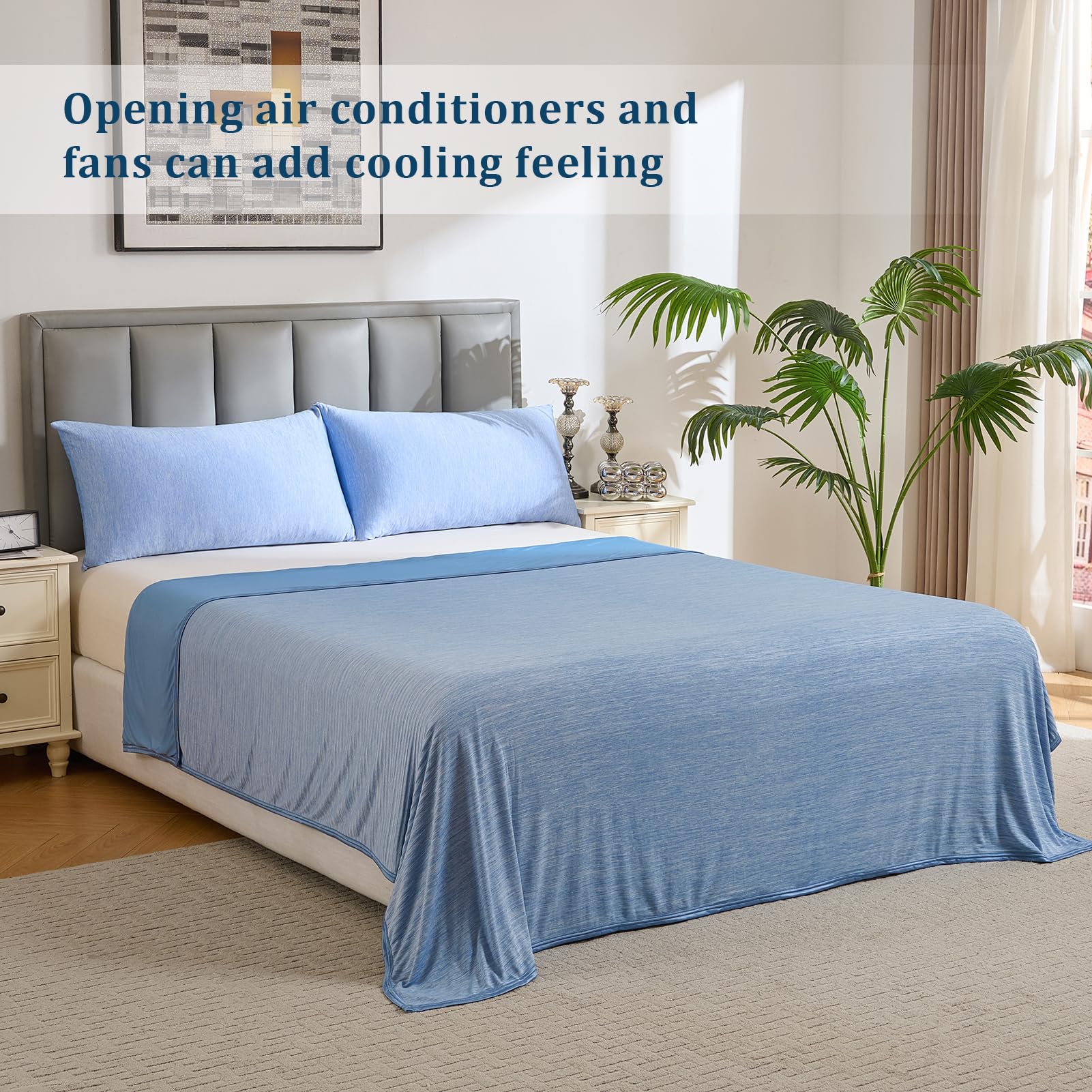 VK·LIVING Coperta refrigerante estiva double face con arc-chill giapponese 3.0 Q-Max ≥0,5, leggera, traspirante, rinfrescante, per letto, divano, viaggio, adulti, bambini, 200 x 220 cm, blu
