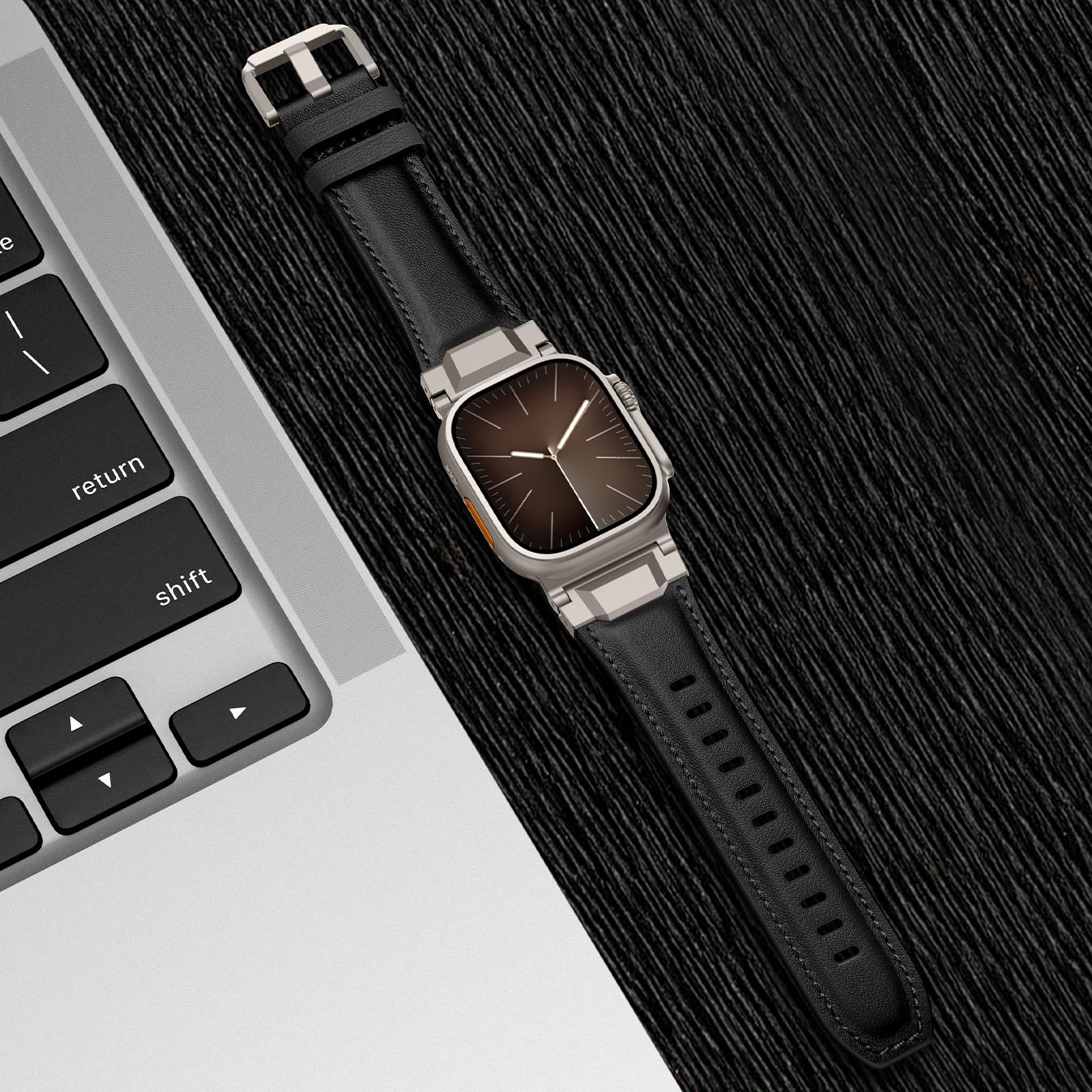 Leder Armband Kompatibel Mit Apple Watch Ultra Armbänder 49mm 46mm 45mm 44mm Echtes Leder Robuster Metallstecker Für Ultra 3 2 1,Serie 11 10 9 8 7 6 5 4 SE3 SE Uhrenband