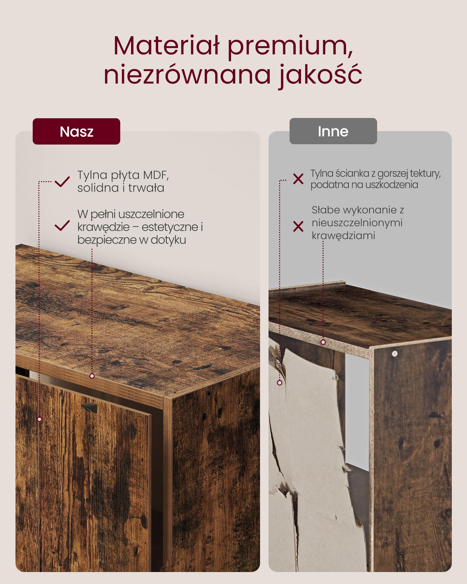 VASAGLE Kolekcja Custos - regał na książki, 6-poziomowa wysoka półka, wolnostojąca półka z drzwiami, 24 x 31,8 x 175 cm, do salonu, domowego biura, jadalni, brąz vintage LBC401K01