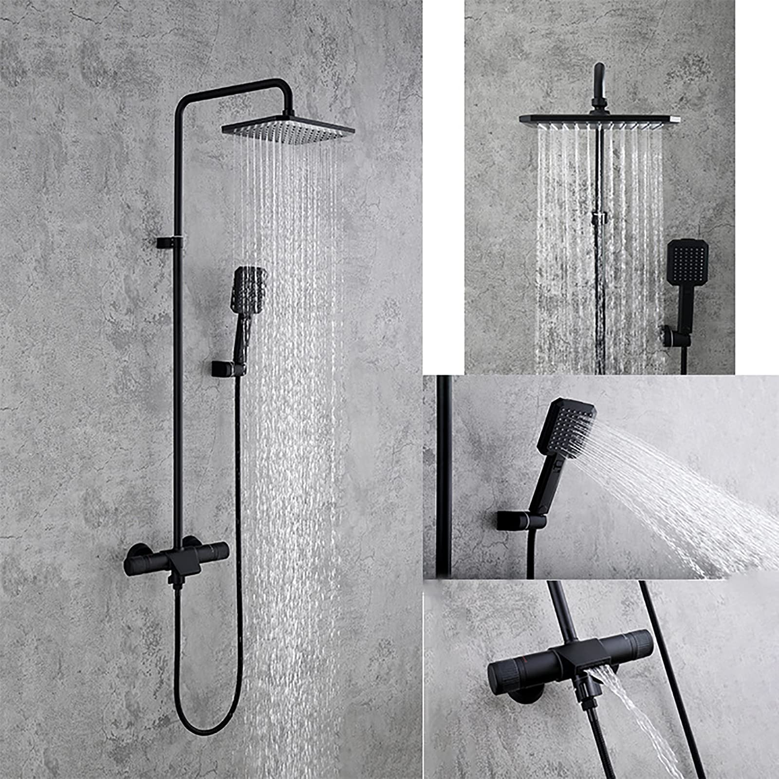 Doccia a Pioggia Set Rubinetto Doccia in Ottone Set Combinato Doccia con Doppia Maniglia Miscelatore Doccia a Pioggia a Parete con beccuccio Vasca a Cascata, doccetta a 2 modalità, soffione
