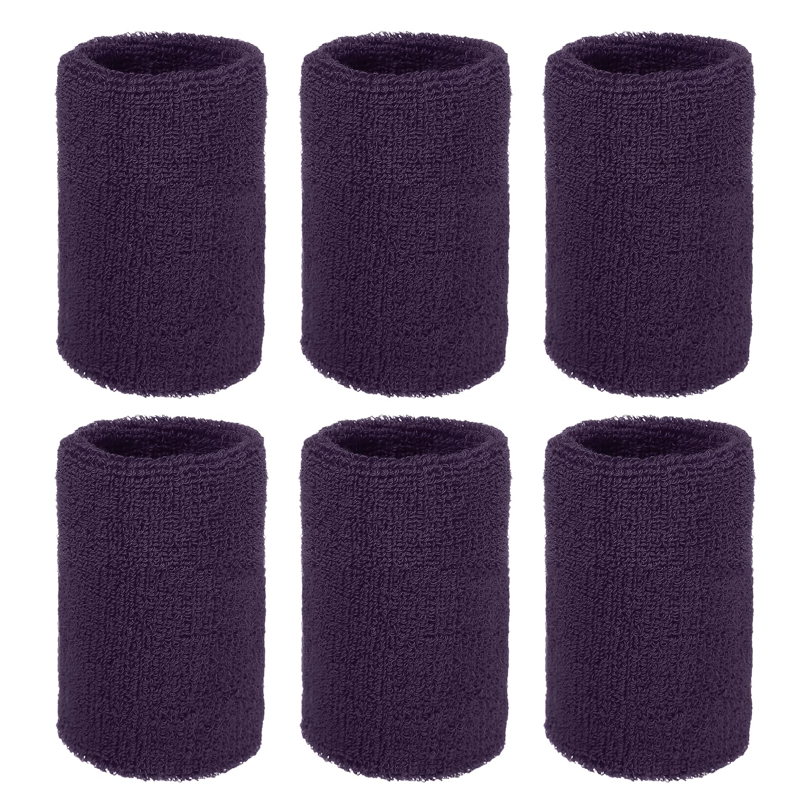 YELARXI Wristbands Sweatbands, Wrist Bands for Sweat Sports Wristbands 4x3 In & 6 Pack & Deep Purple-Fitting for (Tennis/Basketball/Football/Running/Working Out/Men & Women)