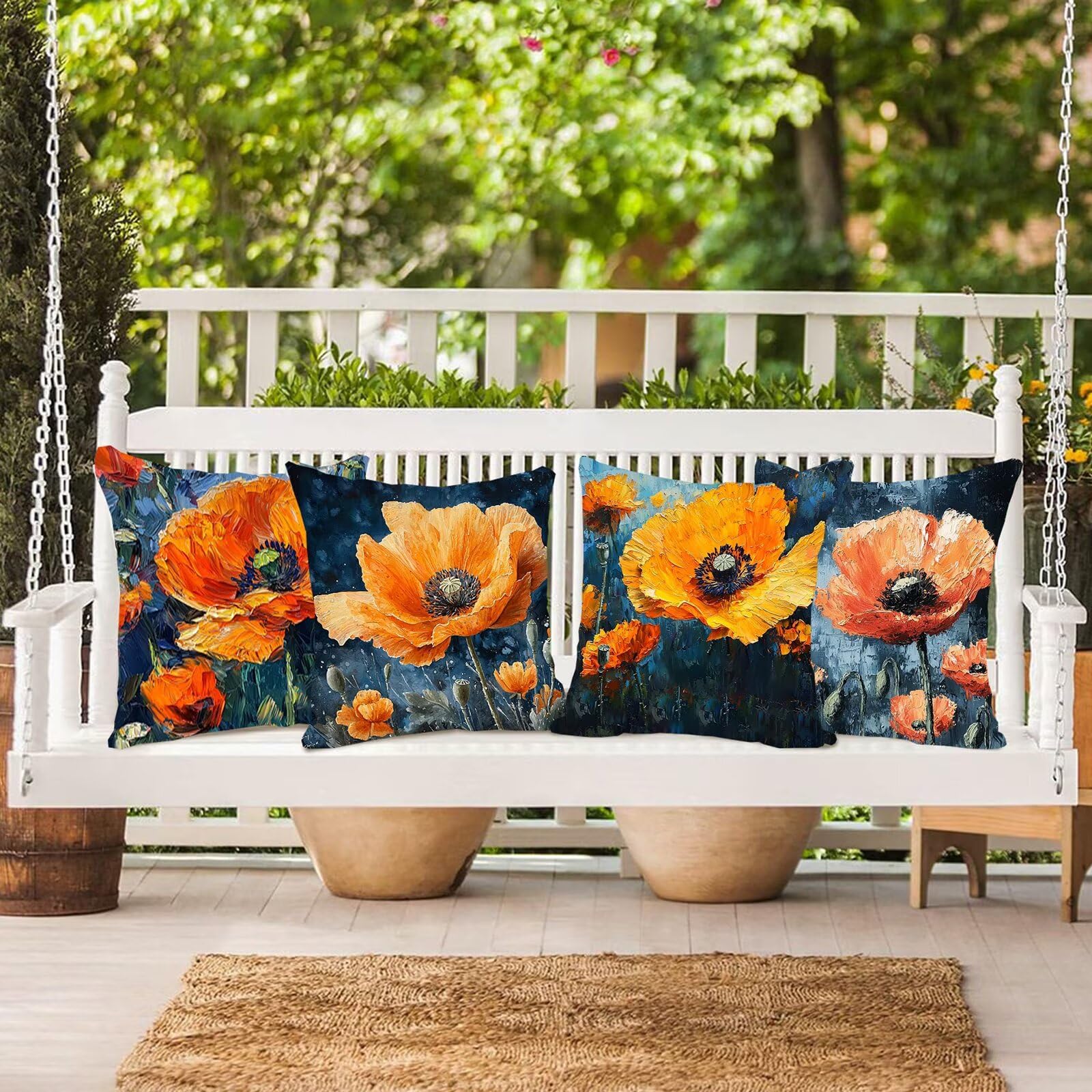 Lot de 4 Housses de Coussin Canapé 55x55cm Décoratives Double Face Taie d'oreiller en Velours Peinture Coussin Carré Fleurs 1 Taie d'oreiller pour Chambre, Bureau, Salon Canapé Voiture Ferme F0P-6