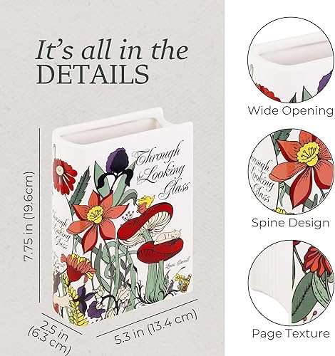 Miniatura 5 de Steel Mill & Co Original Book-Shaped Decorative Vase, Ceramic Vases for Home Decor, Cute Bookshelf Decor, Unique Vase for Book Lovers (Large -