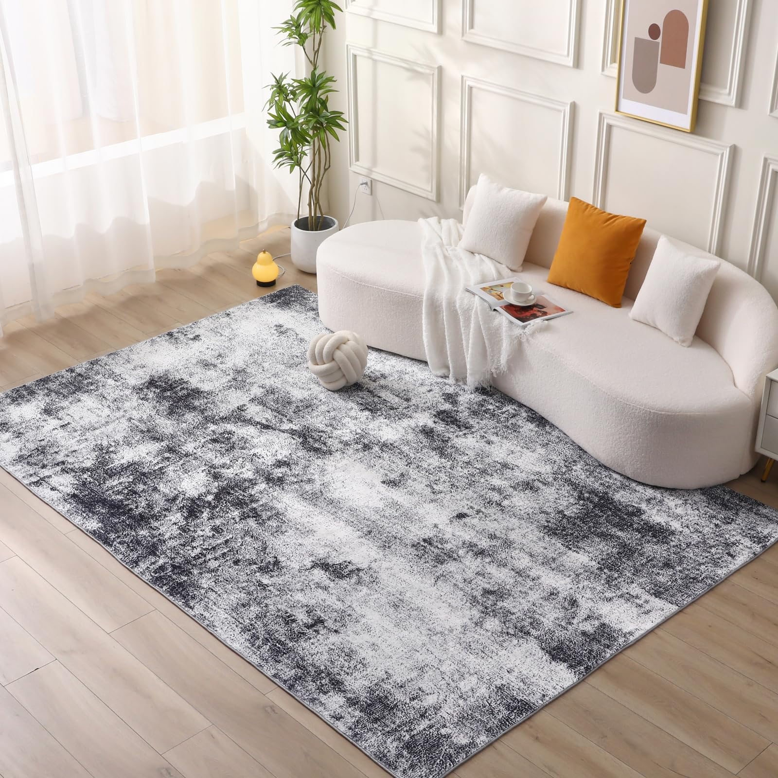 COOUS Washable Rugs for Living Room - Ultra Soft Area Rugs, Short Pile Non-Slip Non-Shedding Abstract Carpet, Stain Resistant Faux Wool Rugs for Bedroom Dining Room (Grey 300X400CM) — image 1