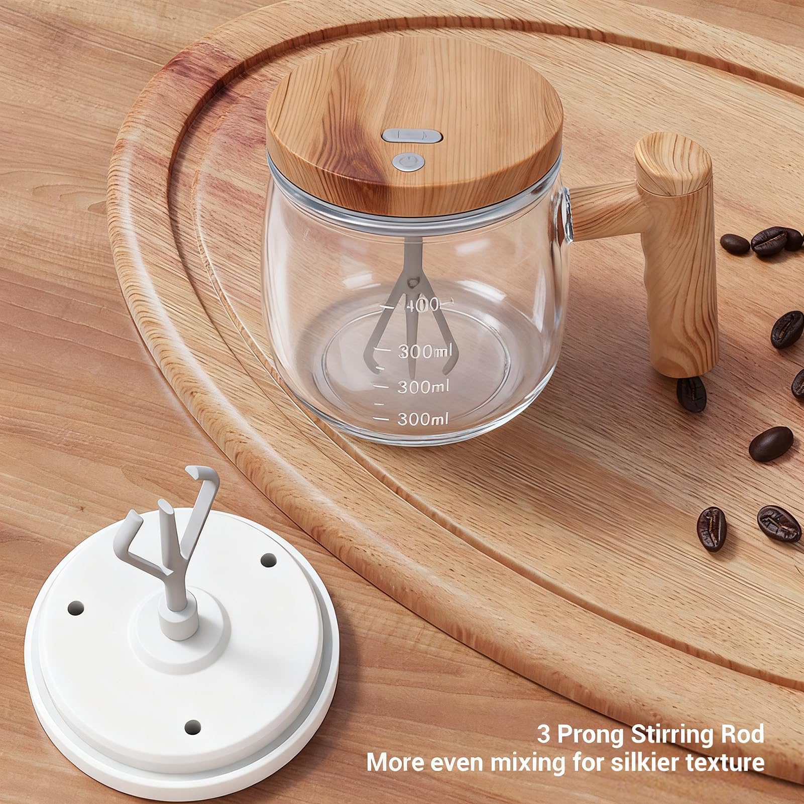 Topiky Tazza in Vetro per Miscelazione Elettrica 400ML, Tazza con Agitazione Automatica Ricaricabile con Coperchio e Manico, con Agitazione Automatica per Mescolare caffè, Latte Misto, Polvere per