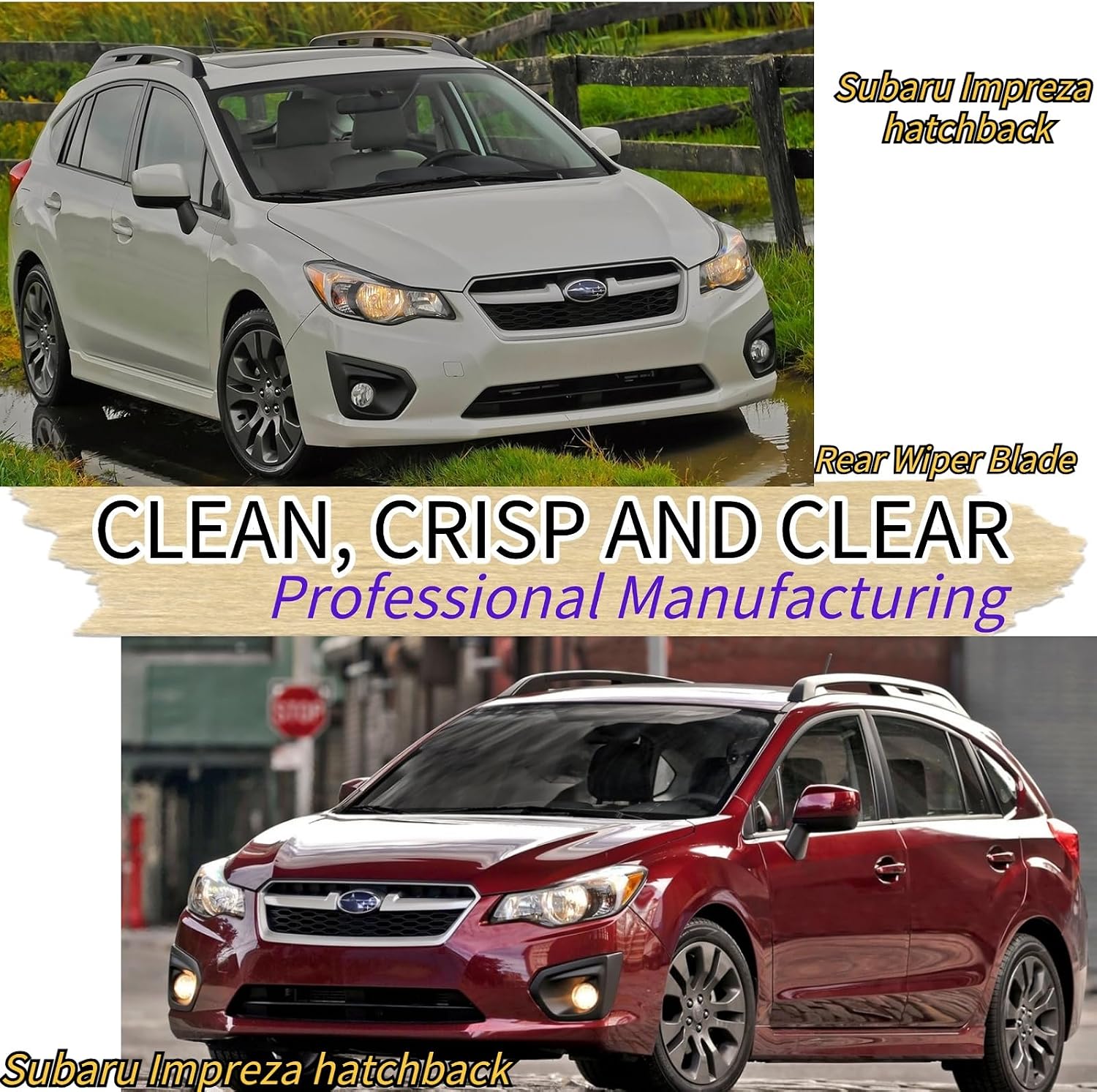 Rear Wiper Blade & Arm Replacement for Subaru Impreza Hatchback 2012-2016 2015 2014 2013 - OEM Fit for Base Sport Limited Premium Models- All-Season Coated Rubber Rear Back Windshield Wiper Blade Set