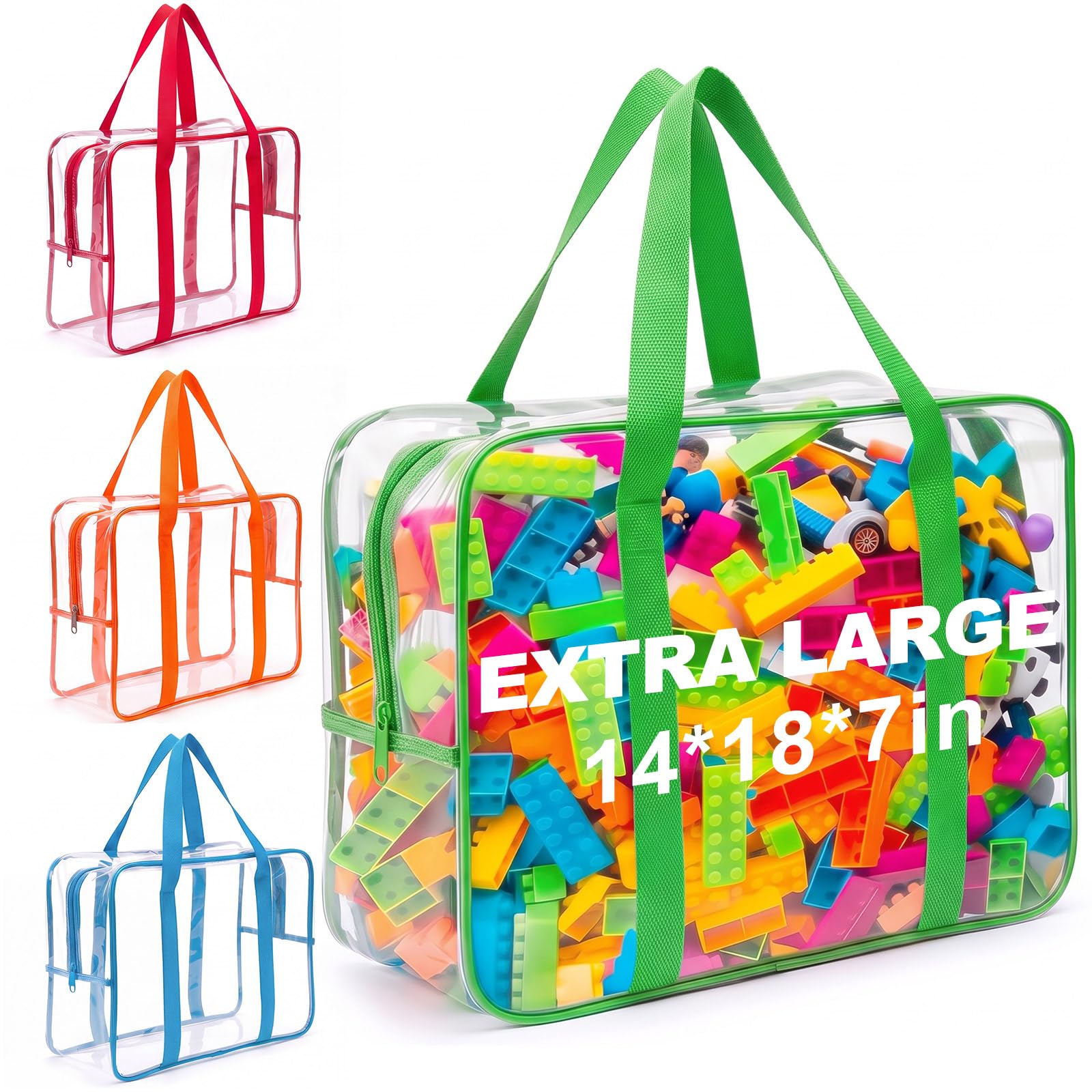 4 Pack XXXL Extra Large Clear Toy Storage Bags, 14x18x7 in, Multicolor