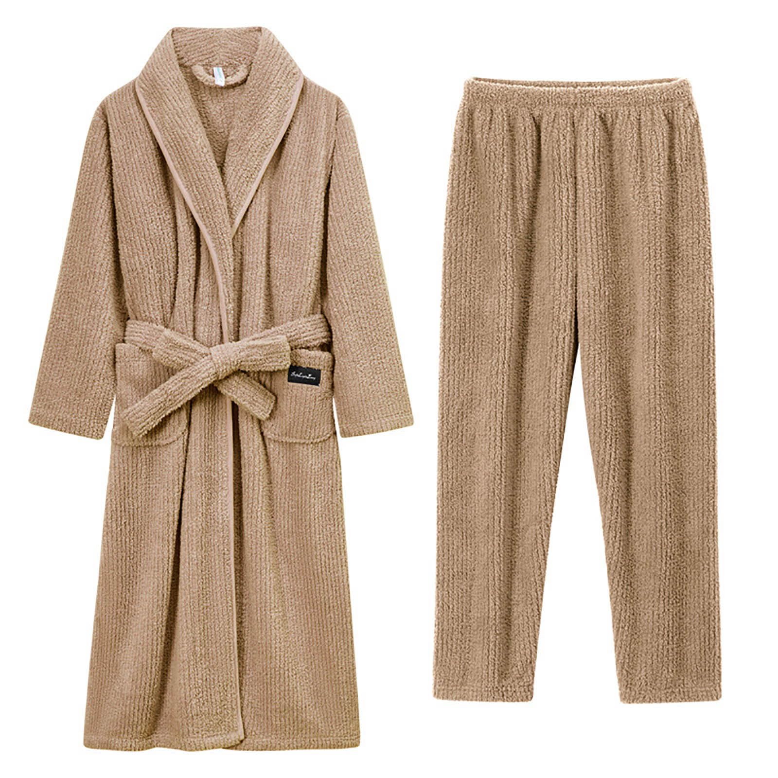 Accappatoio da uomo e da donna, oversize, lungo, in spugna, leggero, morbido, in pile, con cintura e pantaloni