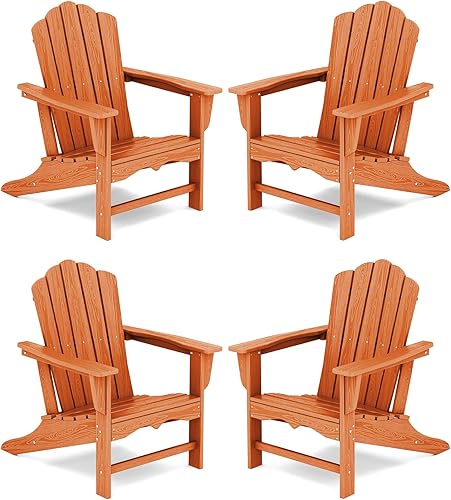 Vista 347 de KINGYES - Silla Adirondack plegable, sillas de patio de polietileno de alta densidad para todo tipo de clima, silla de césped con textura de madera