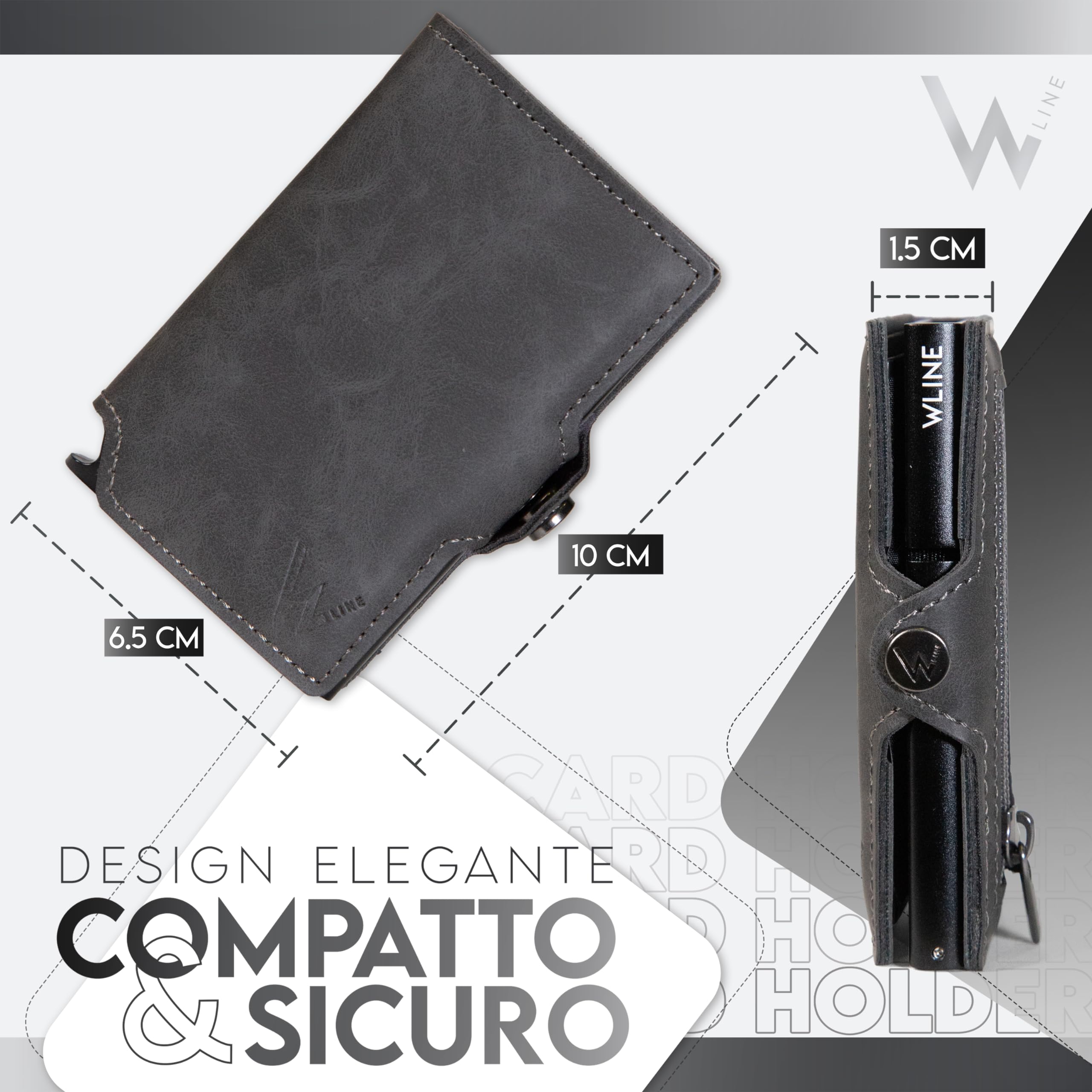 WLine Portafoglio Uomo Slim con Portamonete Rfid Compatto ed Elegante - Porta Carte di Credito Uomo e Donna Schermato in Pelle PU - Portatessere Uomo Tascabile (Grigio Vintage con Zip)