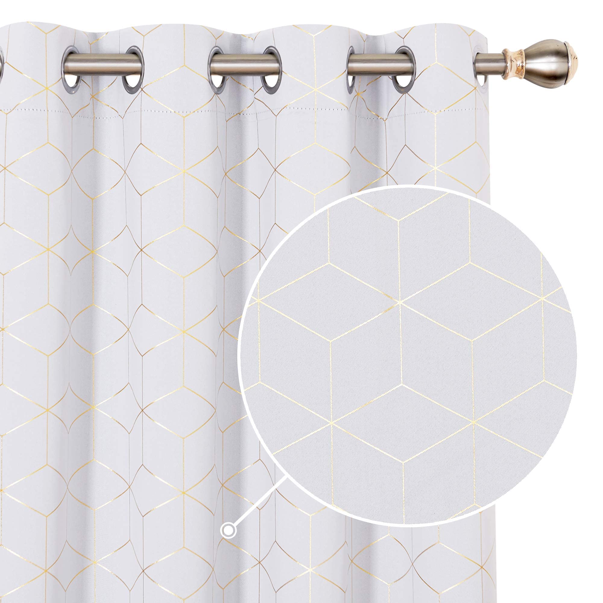 Deconovo Curtains Golden Diamond Foil Print Greyish Star White, 52W x 84L Inch, Grommet Blackout Curtain Light Blocking Window Drapes for Living Room Set of 2 Panels
