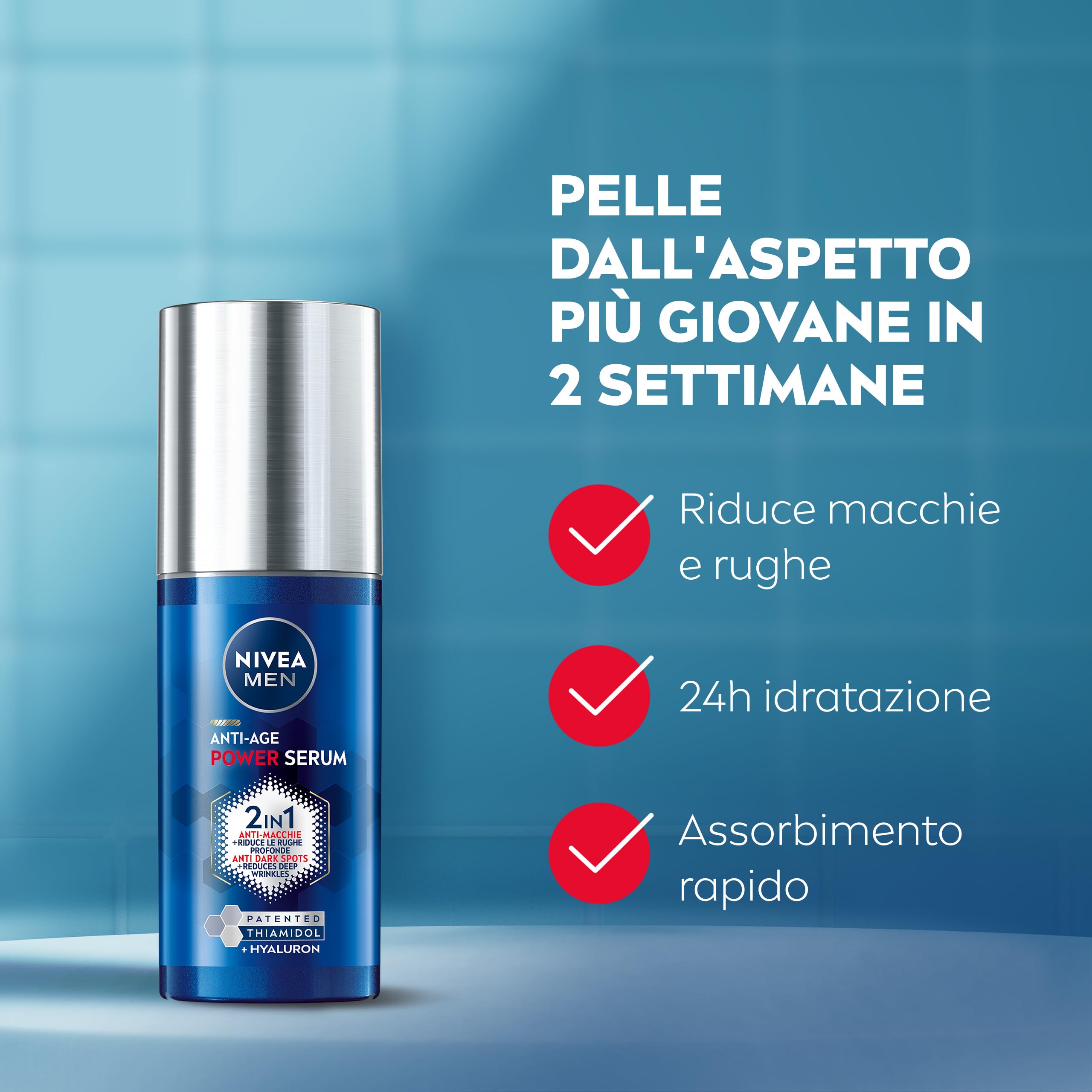 NIVEA MEN Anti-Age Power Serum Anti-Macchie 30 ml, Siero viso uomo antirughe e antimacchie, Siero antimacchia viso con Acido Ialuronico e Thiamidol brevettato per la skincare uomo quotidiana