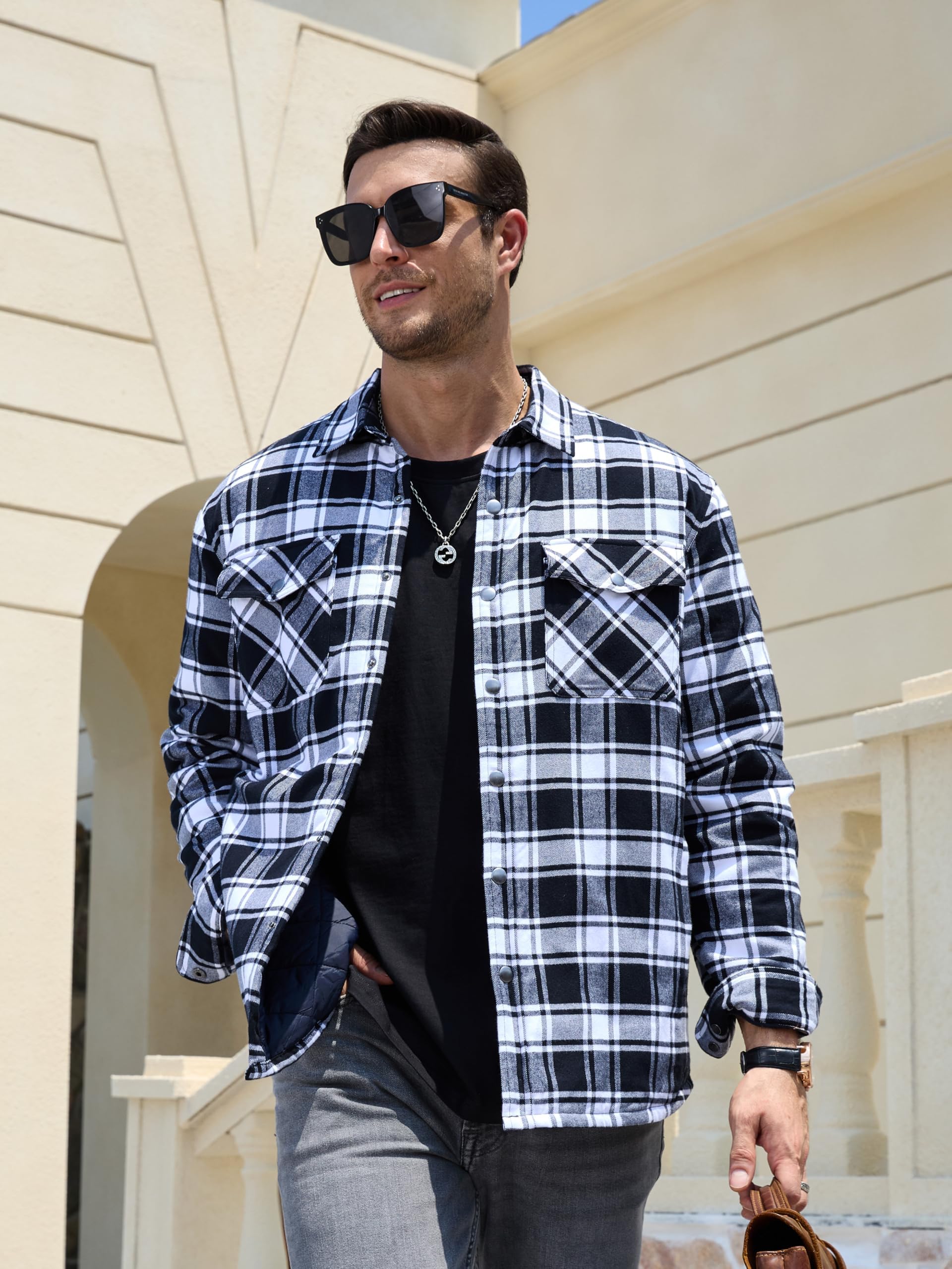 TACVASEN Veste de Bûcheron Matelassée pour Homme Chemise de Travail Décontractée en Flanelle a Carreaux Manches Longues