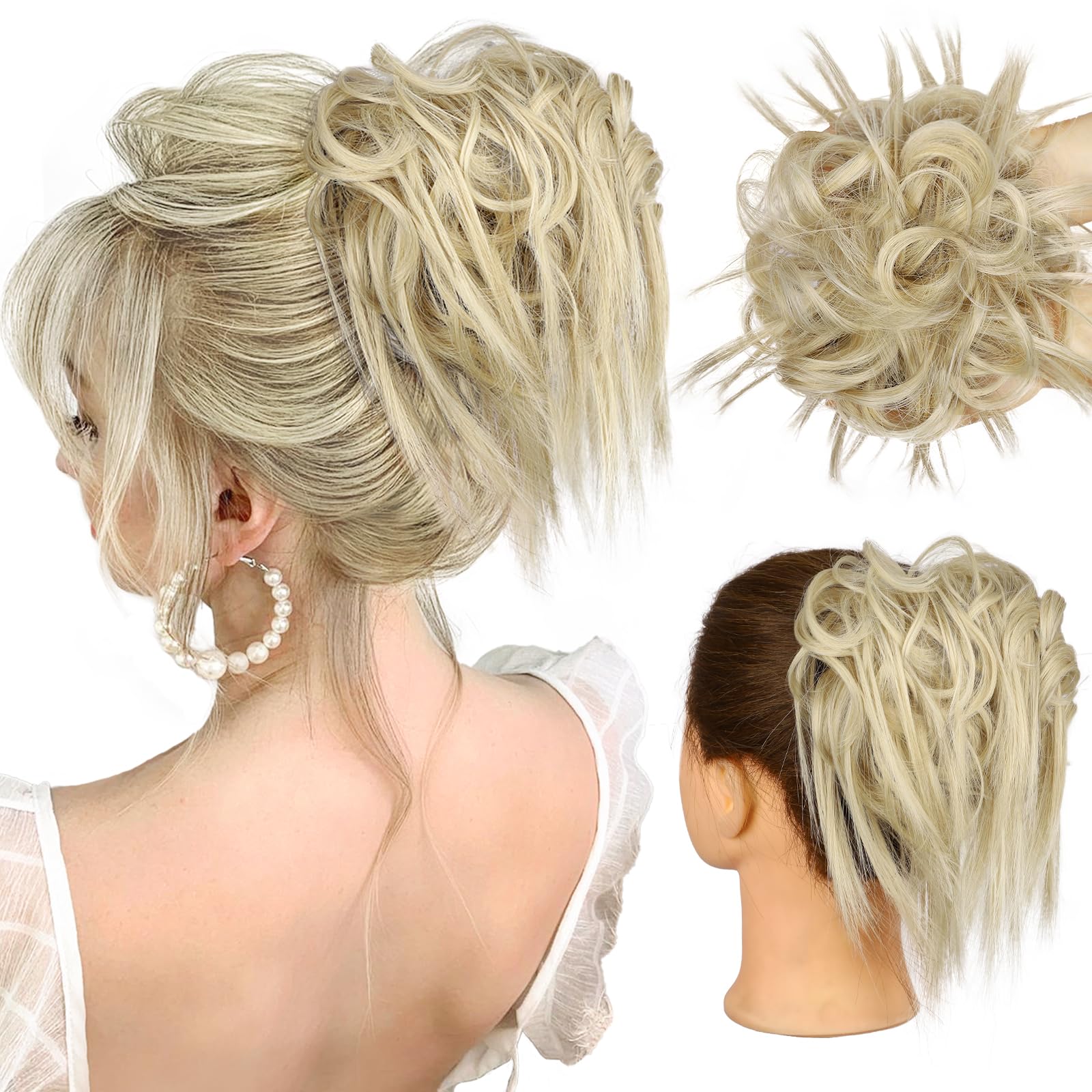 HMD Tousled Updo Messy Bun Hairpiece - Synthetic Hair Extensions with Elastic Rubber Band - Scrunchies & Updo Ponytail Hairpieces for Women