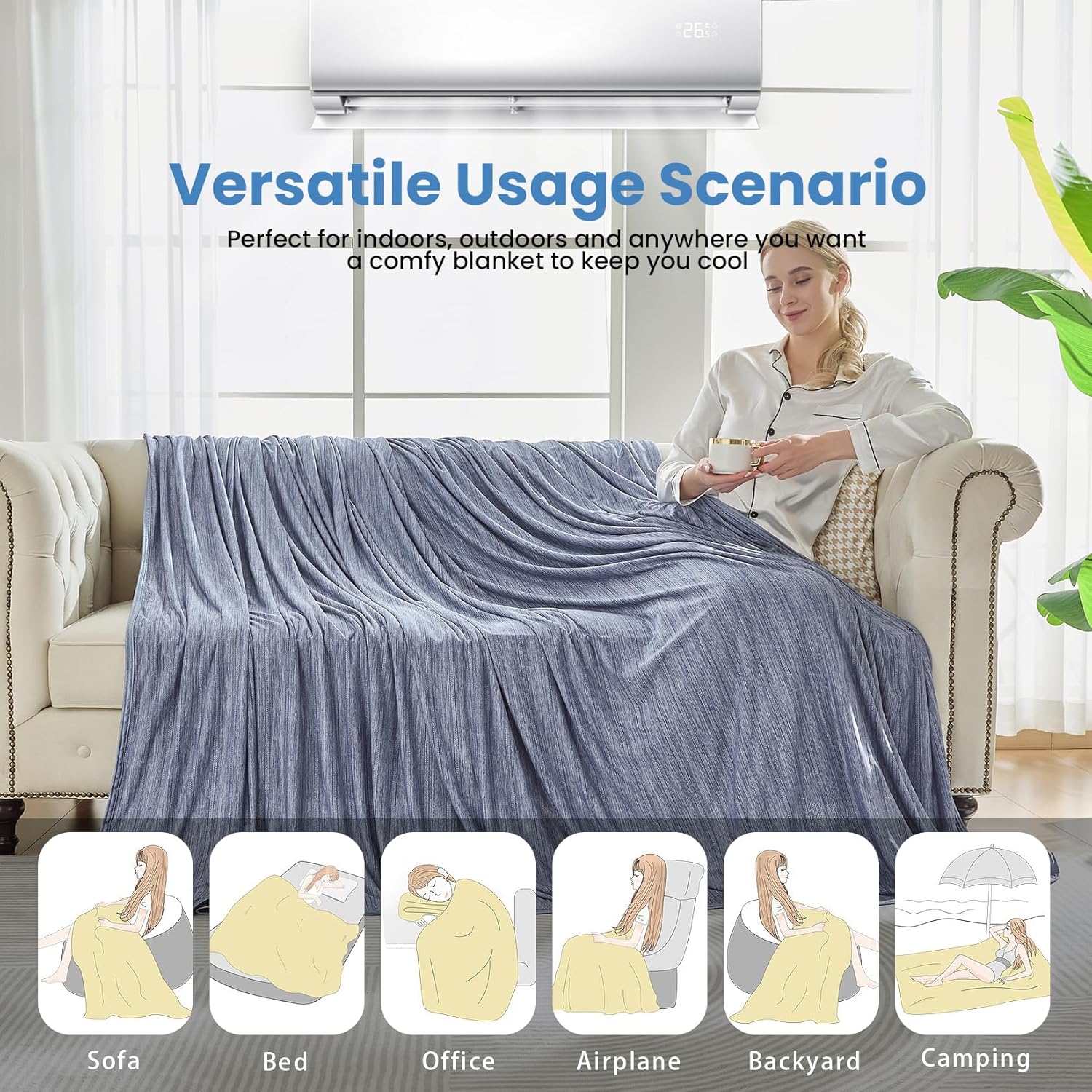 OIGAE Cooling Blanket for Hot Sleepers - Soft & Lightweight Summer Cold Blanket for Night Sweats | Perfect for Bed, Couch, Sofa (Navy Blue, 60" x 80")