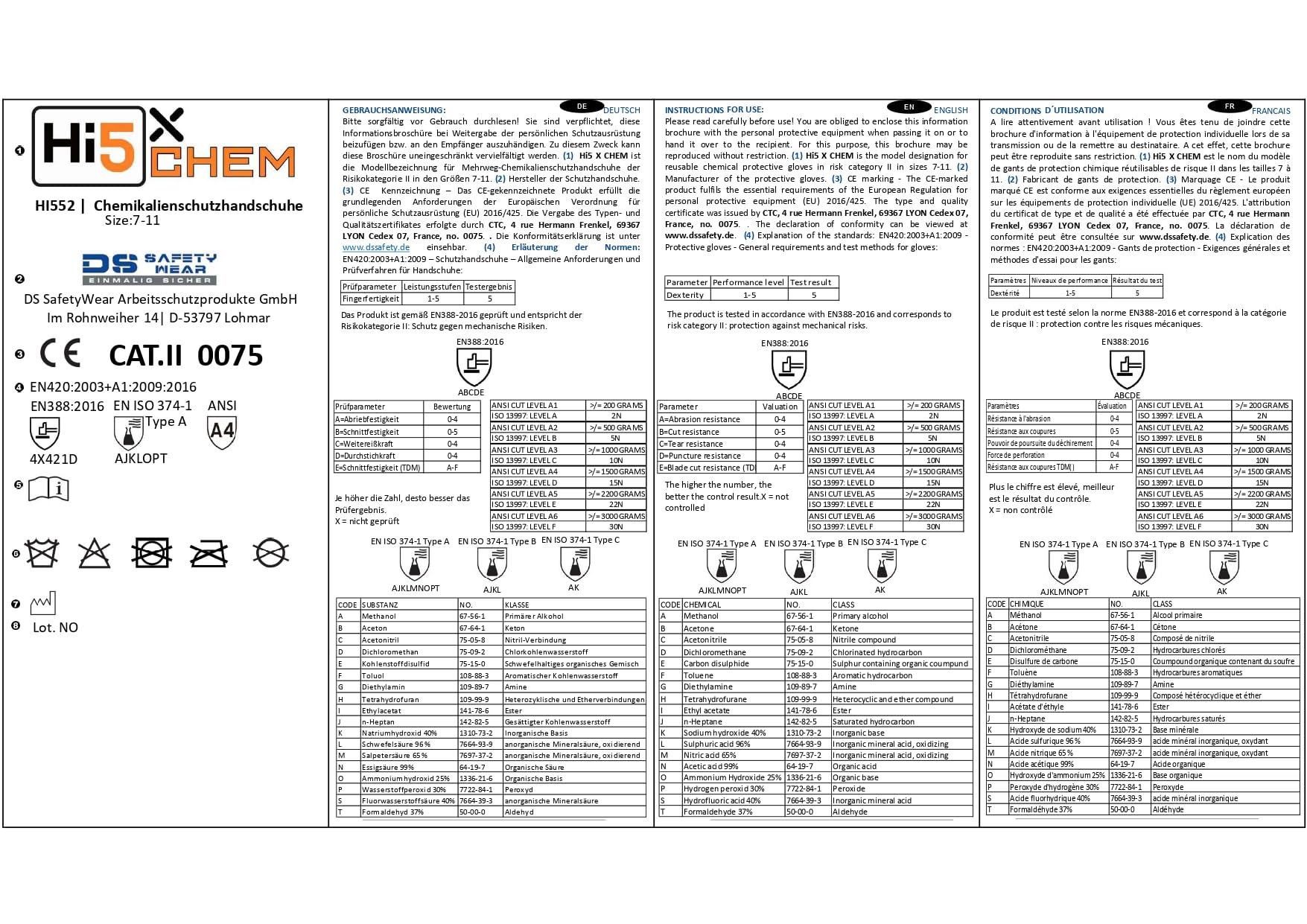 Hi5 X-Chem Chemikalienschutzhandschuhe 4X42D – Typ A AJKLOPT – Nitril sandig-rau – schnittfest Level D – EN 374-1 – EN 388 – grau/schwarz (L, 72, stück)