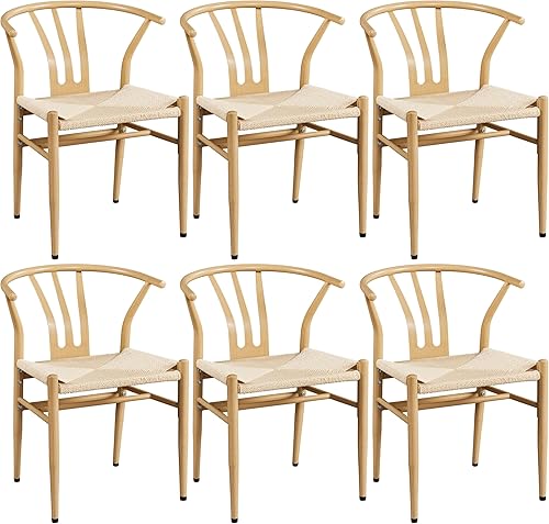 Miniatura 14 de Yaheetech Weave - Juego de 2 sillas de comedor modernas de mediados de siglo con asiento de cáñamo tejido y patas de metal para cocina, sala de