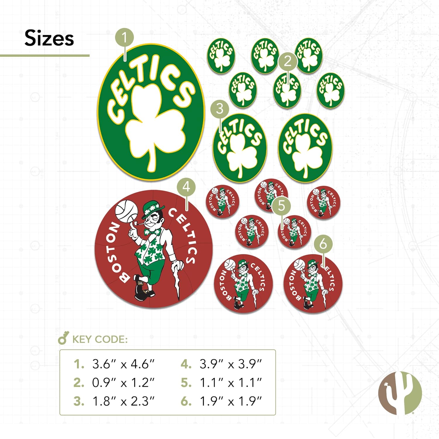 Desert Cactus Boston Celtics Sticker NBA Officially Licensed Vinyl Decal Laptop Water Bottle Car Scrapbook (Vintage Sheet)
